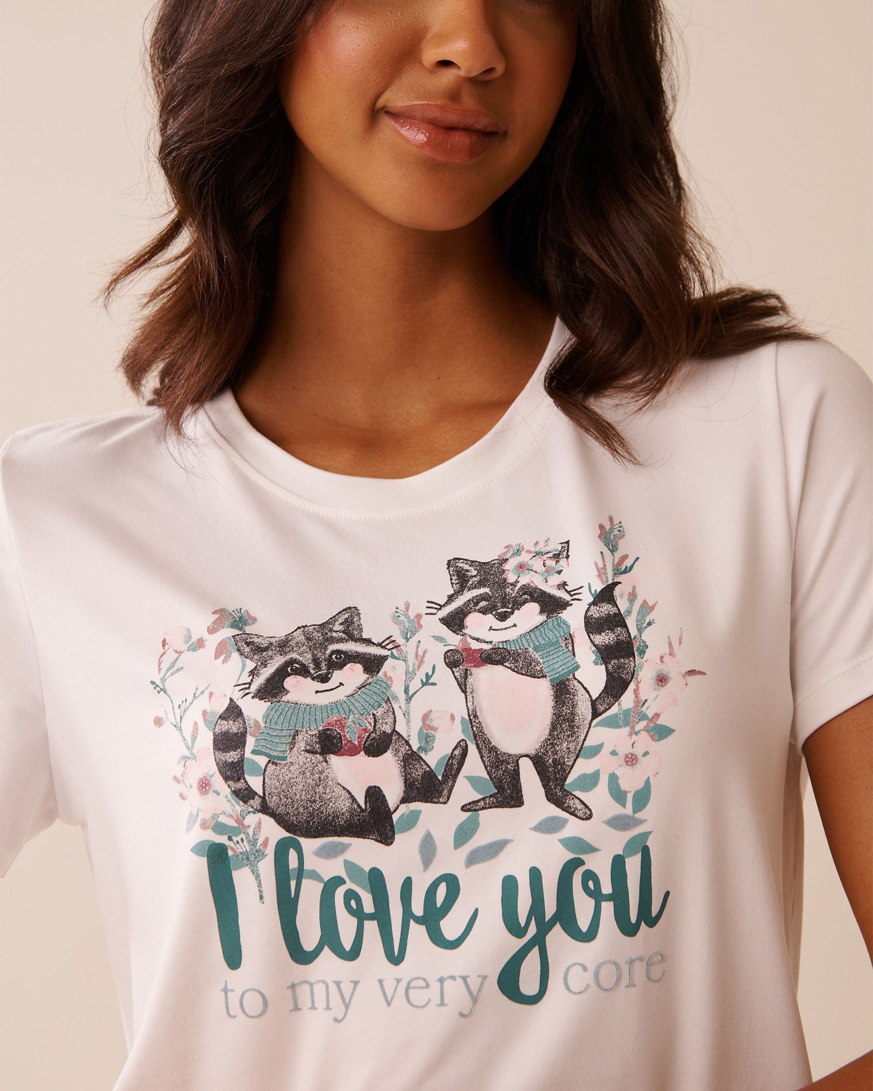 LA VIE EN ROSE Raccoon Print Super Soft T-shirt White 40100773 - View4