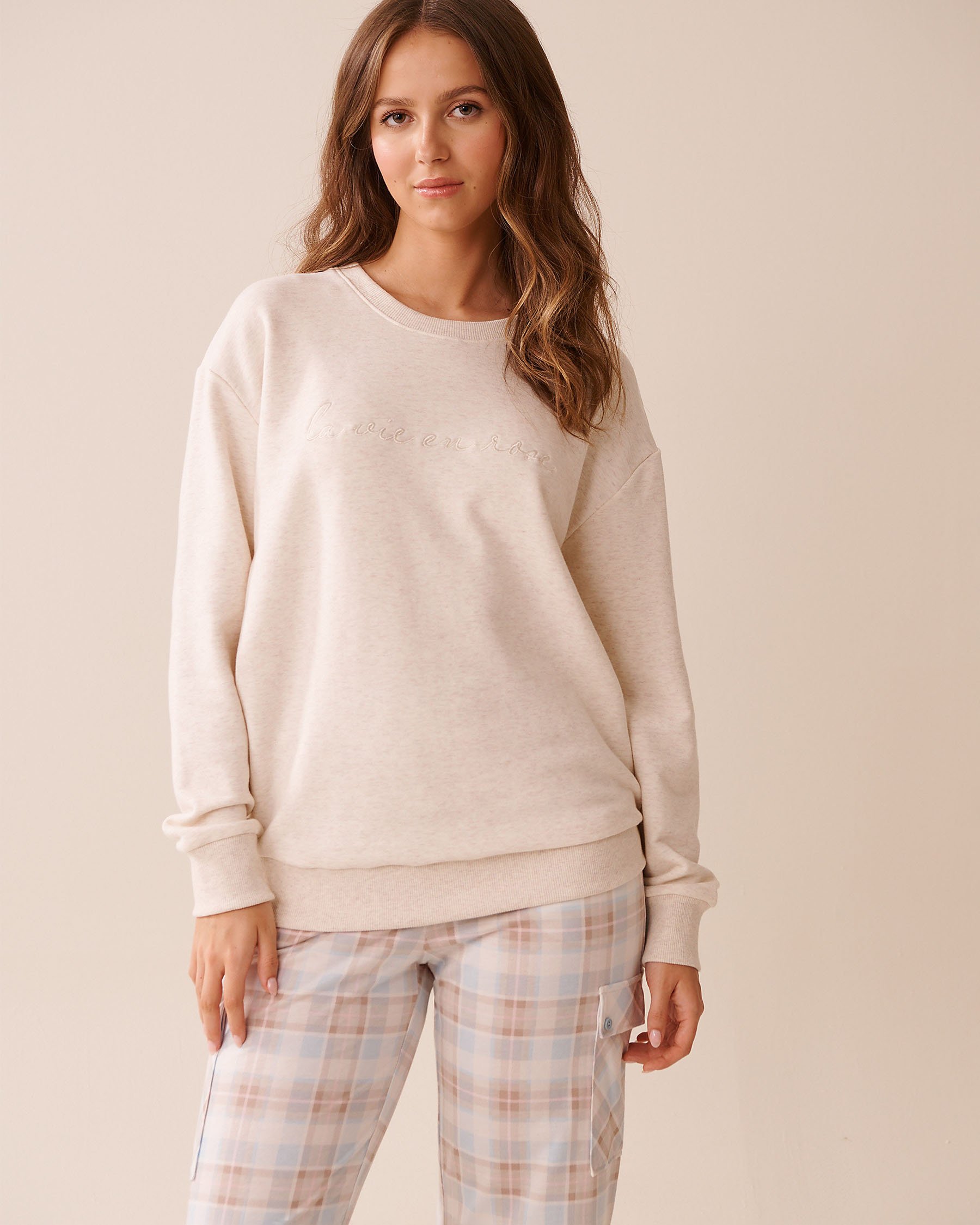 LA VIE EN ROSE Chandail manches longues en french terry Beige clair 40100779 - Voir1