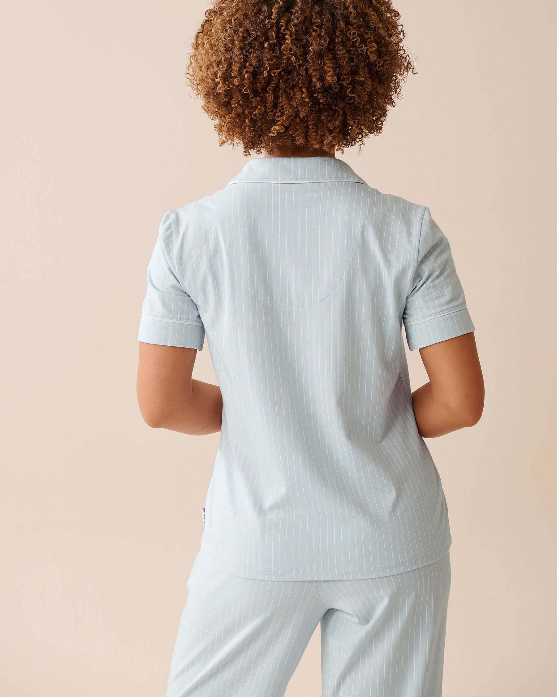 LA VIE EN ROSE Chemisier manches courtes en coton Rayures bleus & blanches 40100783 - View4
