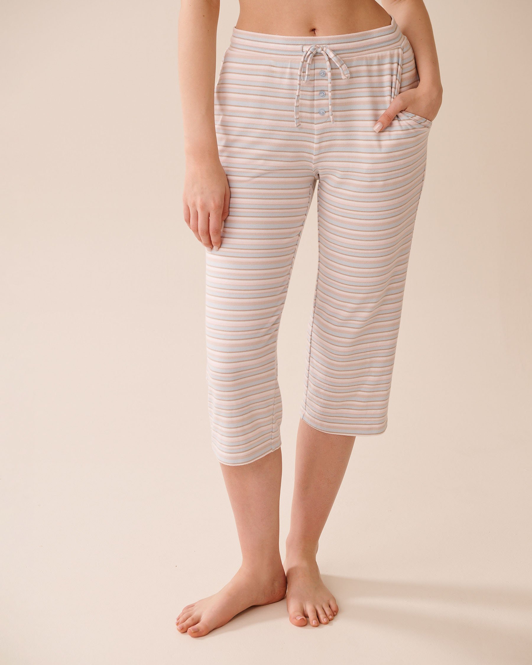 LA VIE EN ROSE Pastel Stripe Recycled Fibers Pajama Capris Pastel Stripes 40200764 - View1