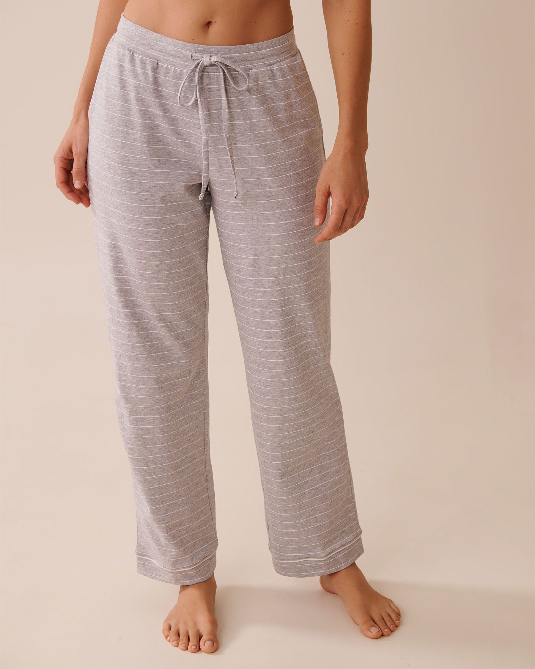 LA VIE EN ROSE Pantalon de pyjama en coton Rayures grises et blanches 40200771 - Voir1