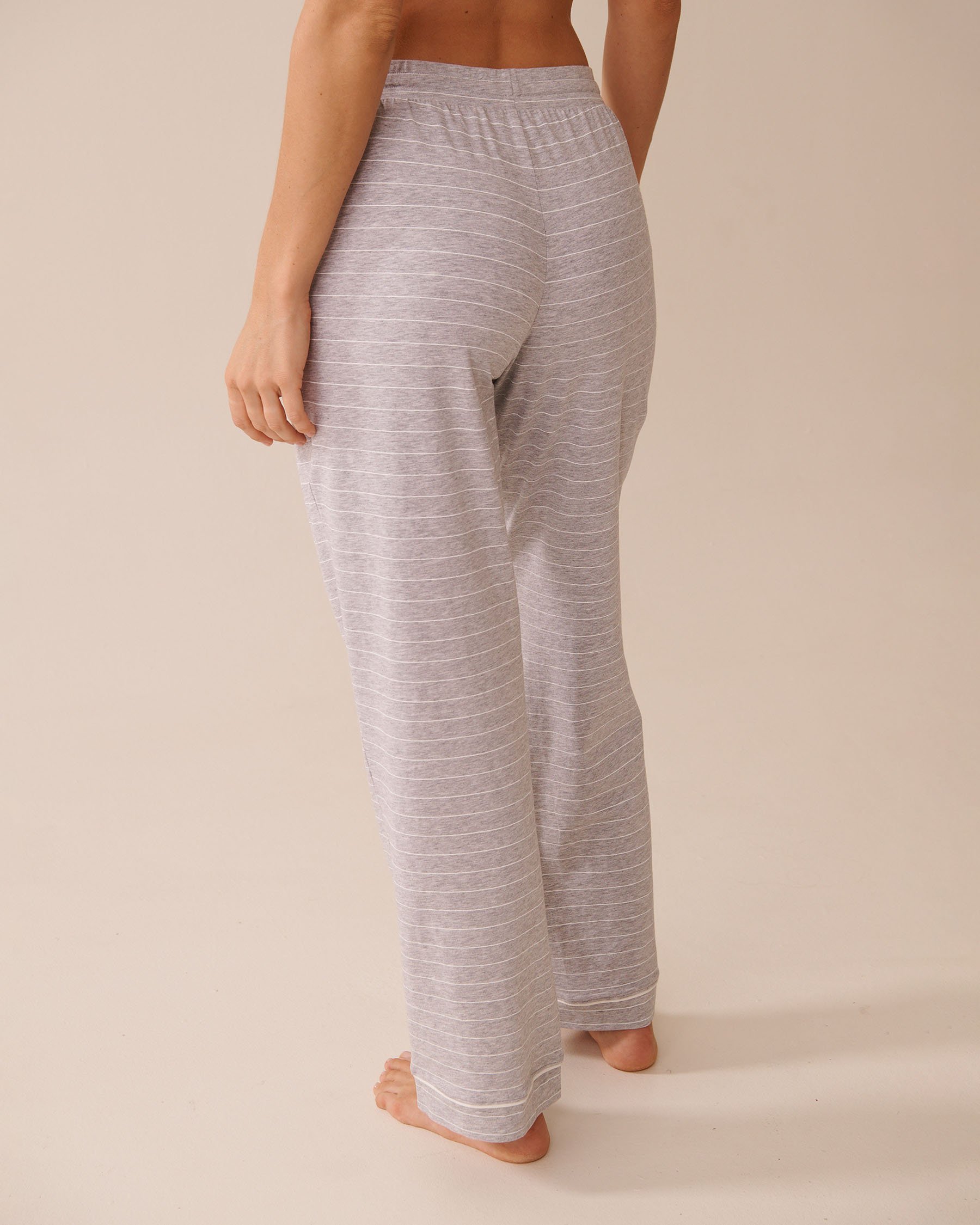LA VIE EN ROSE Pantalon de pyjama en coton Rayures grises et blanches 40200771 - Voir2