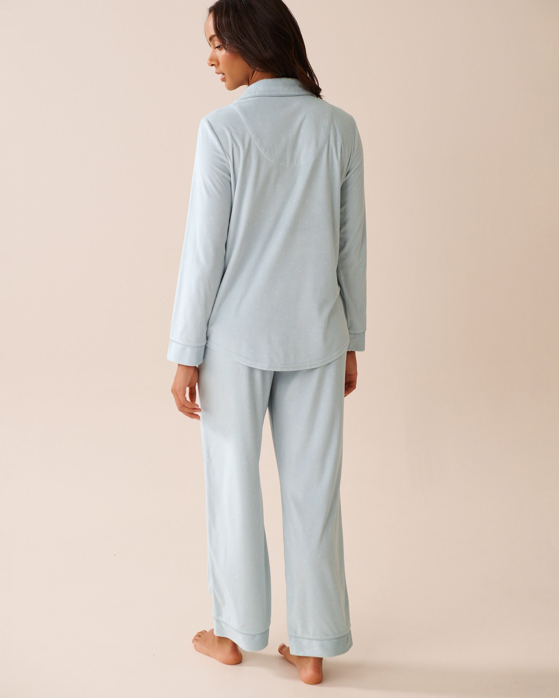 LA VIE EN ROSE Polka Dot Soft Velour PJ Set Baby Blue Polka Dots 40400086 - View2