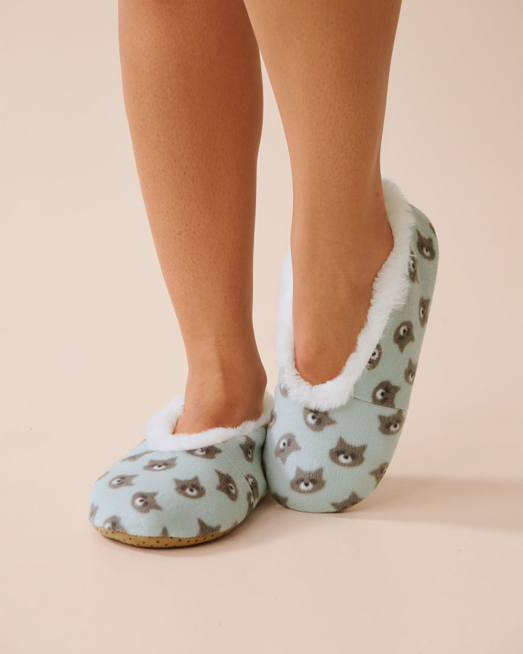 LA VIE EN ROSE Raccoon Micropolar Slipper Socks Green/Raccoons 40700416 - View1