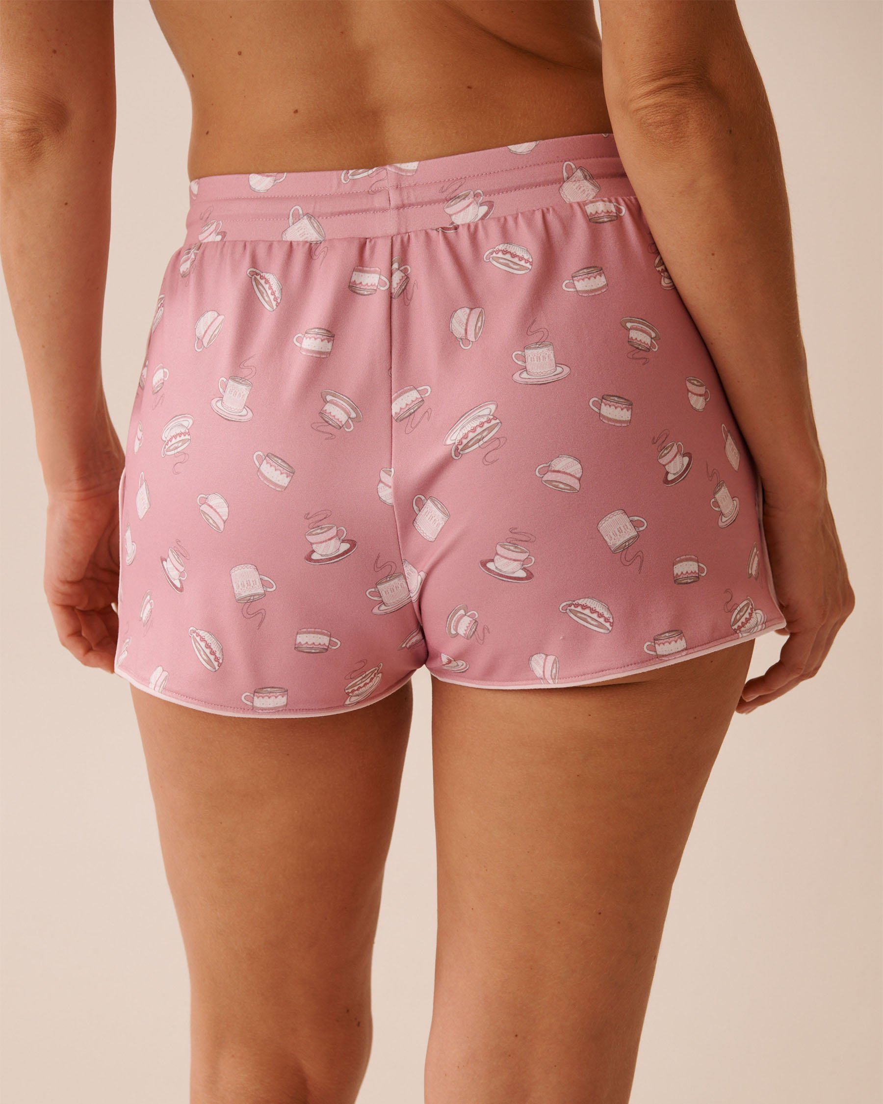 LA VIE EN ROSE Coffee Cup Print Super Soft Pajama Shorts Pink/Coffee Cups 40200772 - View2