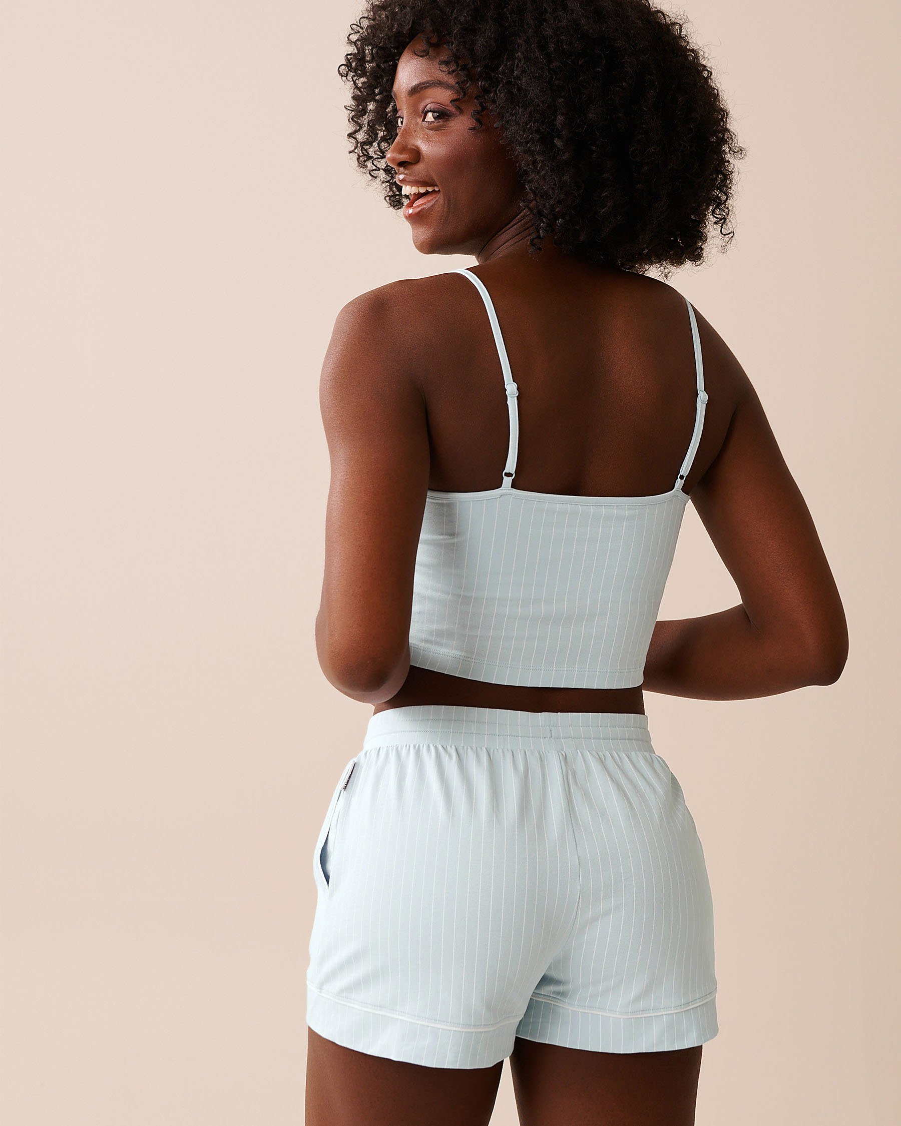 LA VIE EN ROSE Camisole courte à soutien intégré en coton Rayures bleus & blanches 40100782 - View2