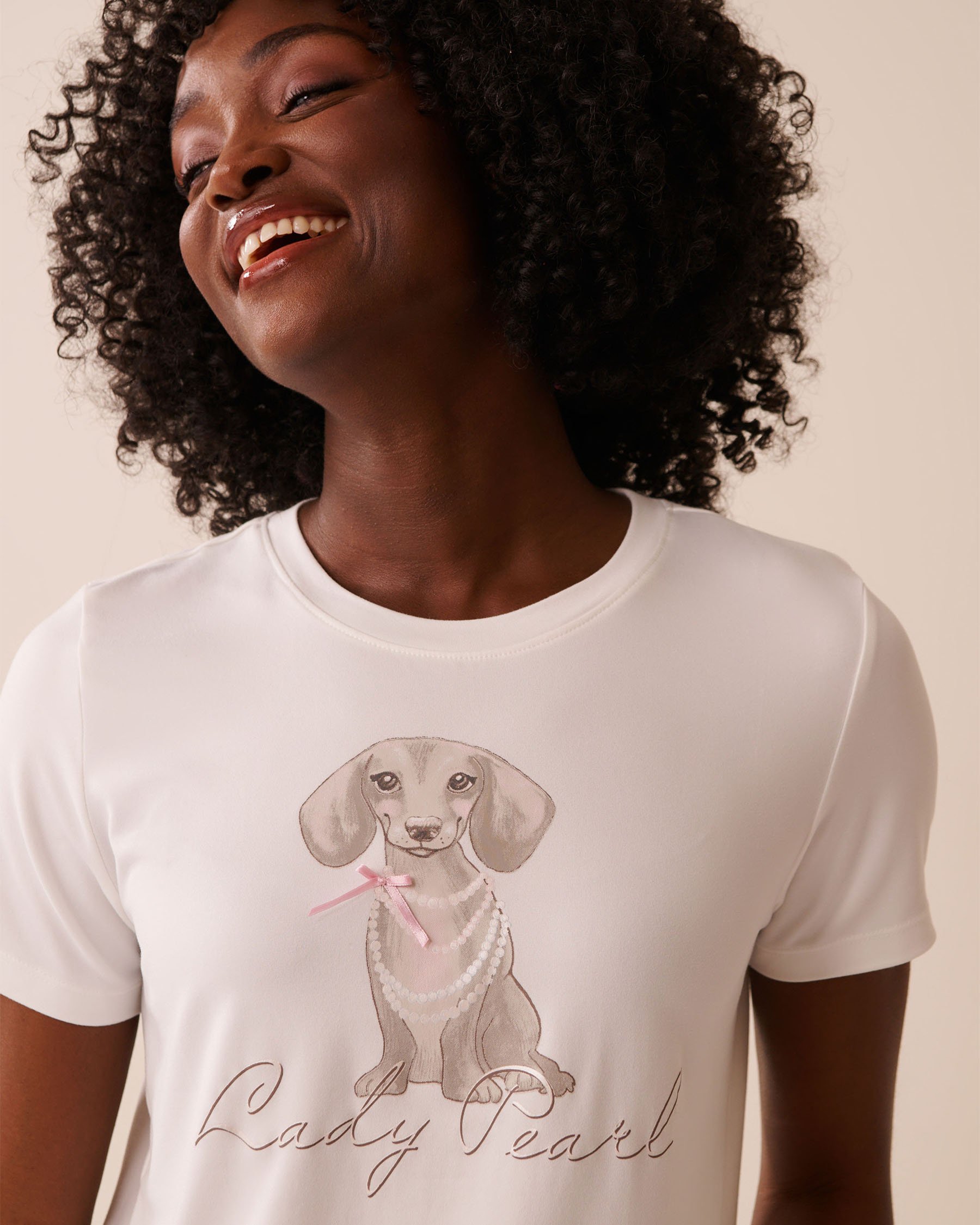 LA VIE EN ROSE Dachshund Print Super Soft T-shirt White 40100773 - View3