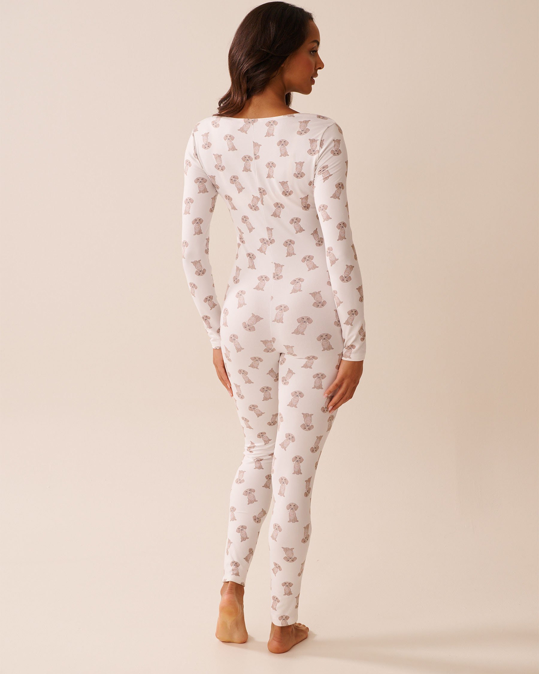 LA VIE EN ROSE Dashshund Print Super Soft Jumpsuit White/Dachshunds 40300059 - View3