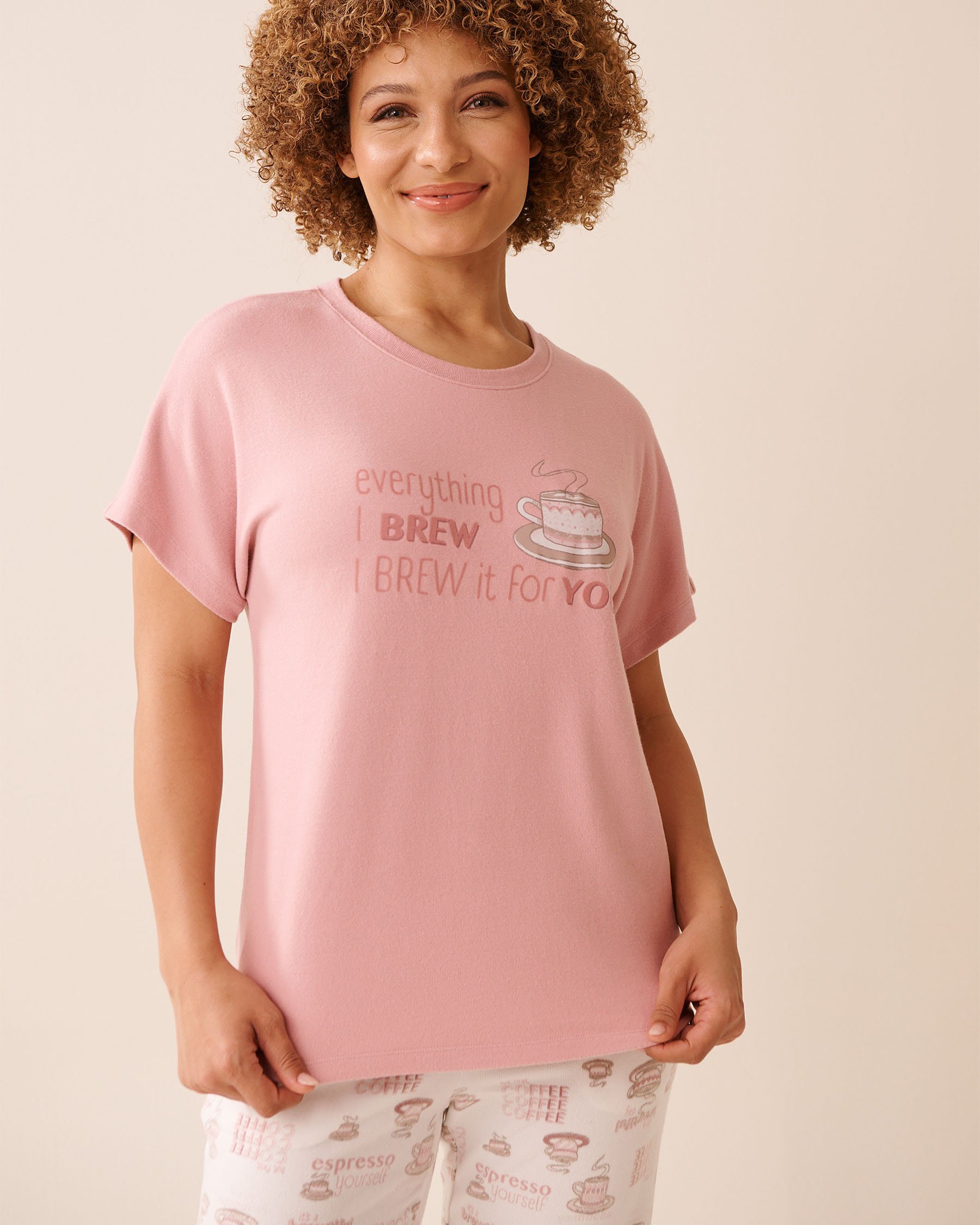 LA VIE EN ROSE Espresso Print Recycled Fibers Crew Neck T-shirt Blush Pink 40100775 - View1