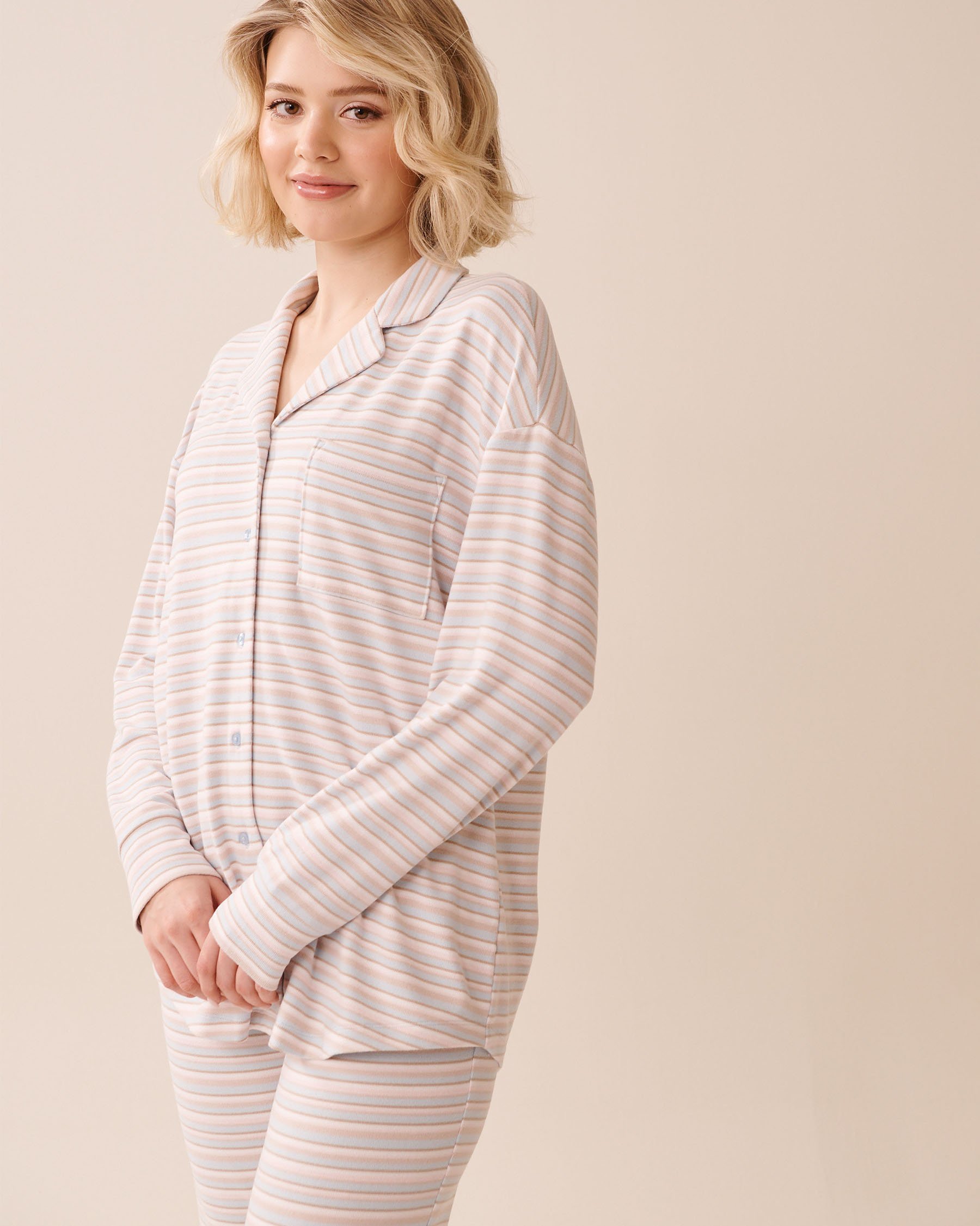 LA VIE EN ROSE Pastel Stripe Recycled Fibers Button-down Shirt Pastel Stripes 40100776 - View1