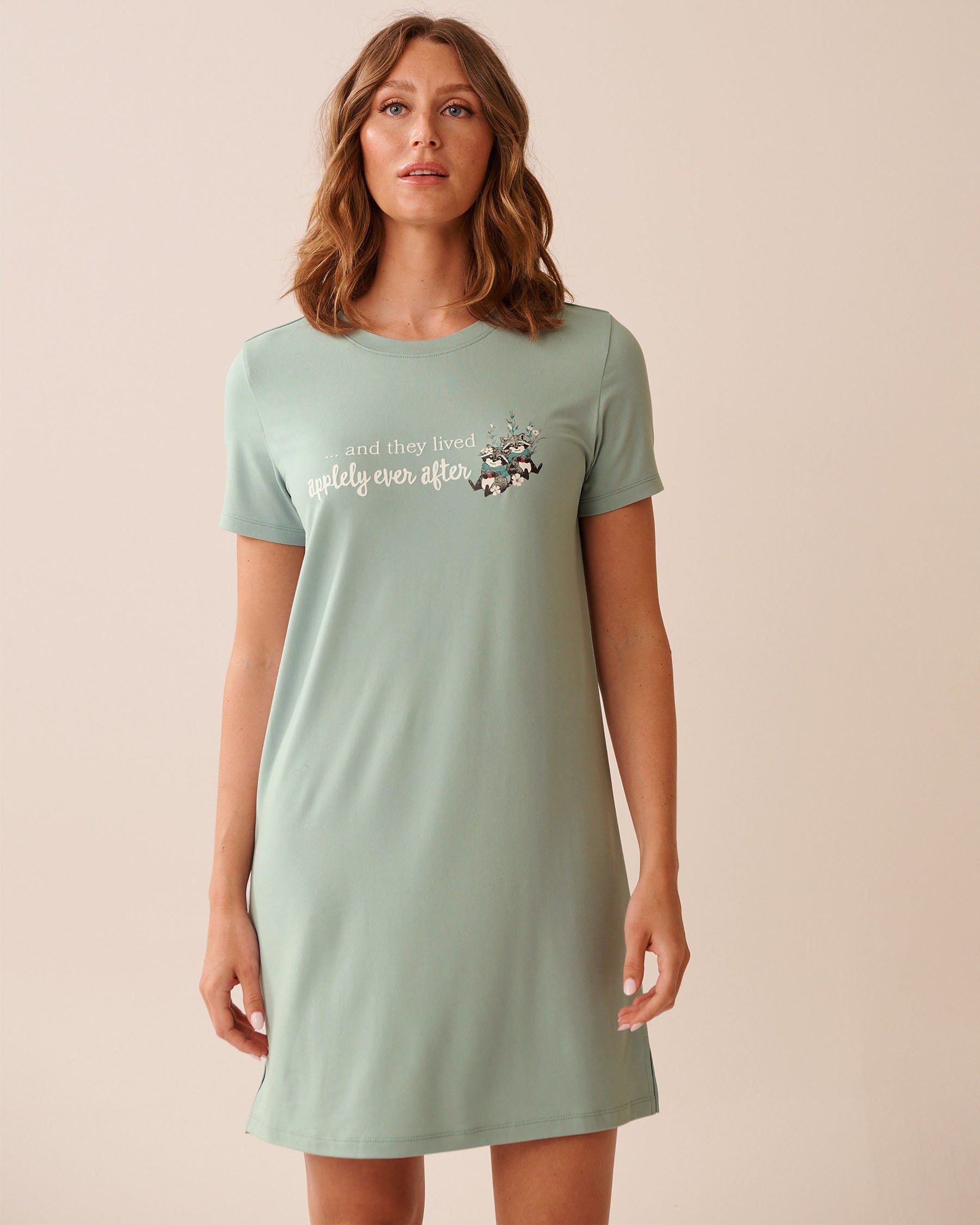 LA VIE EN ROSE Raccoon Print Super Soft Sleepshirt Sage Green 40500444 - View1