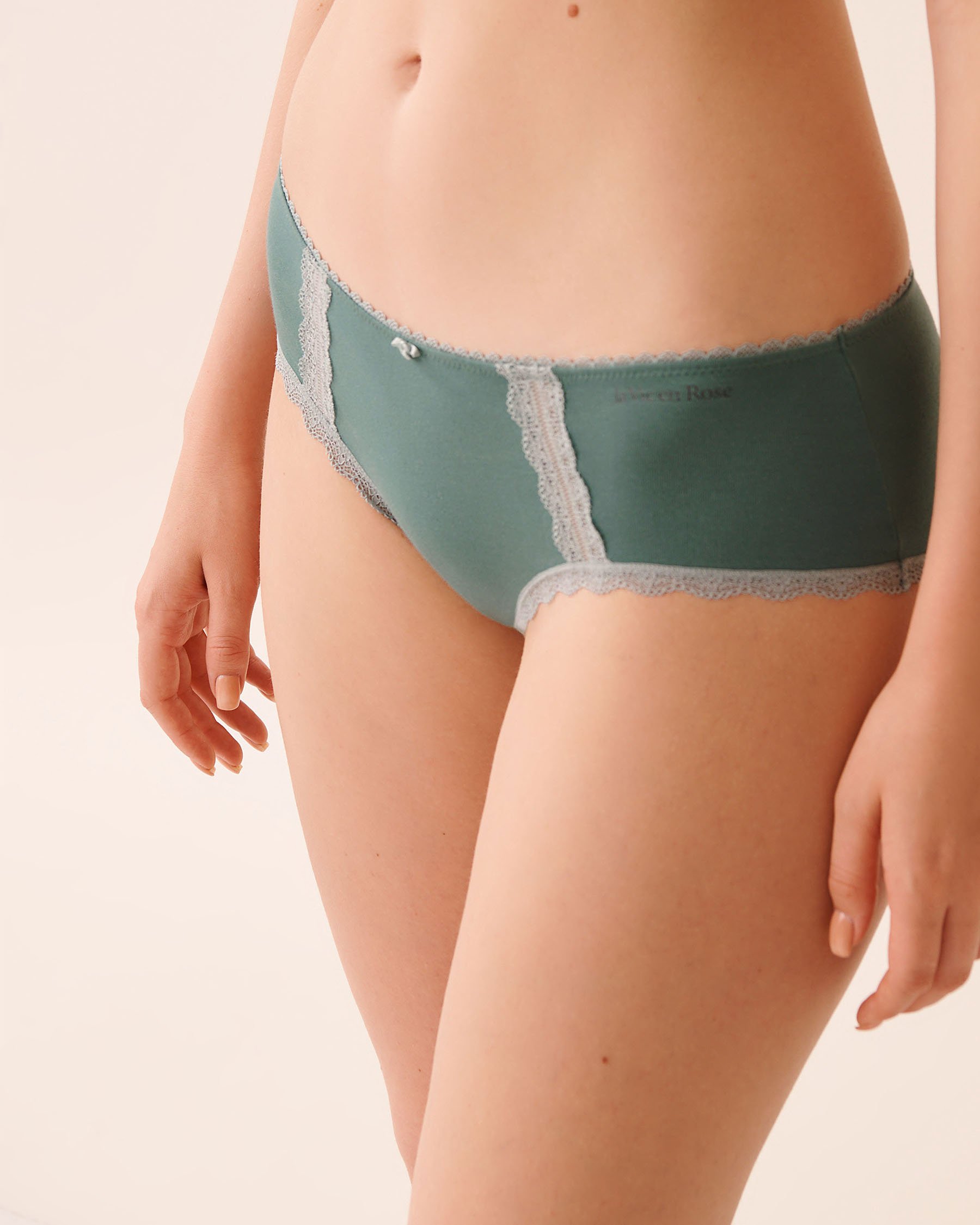 LA VIE EN ROSE Cotton and Lace Detail Hiphugger Panty Mineral Green 20100650 - View1