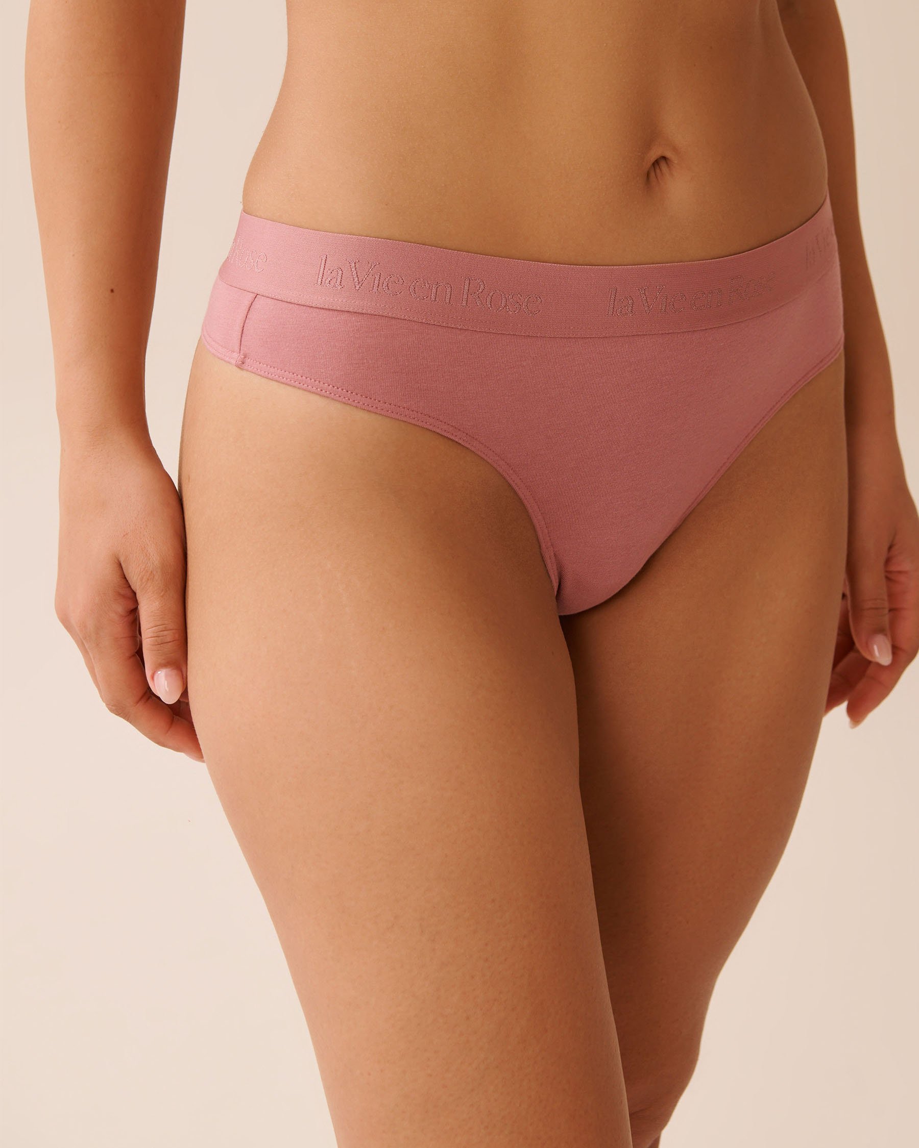 LA VIE EN ROSE Cotton and Logo Elastic Band Thong Panty Pink Daisy 20100645 - View1