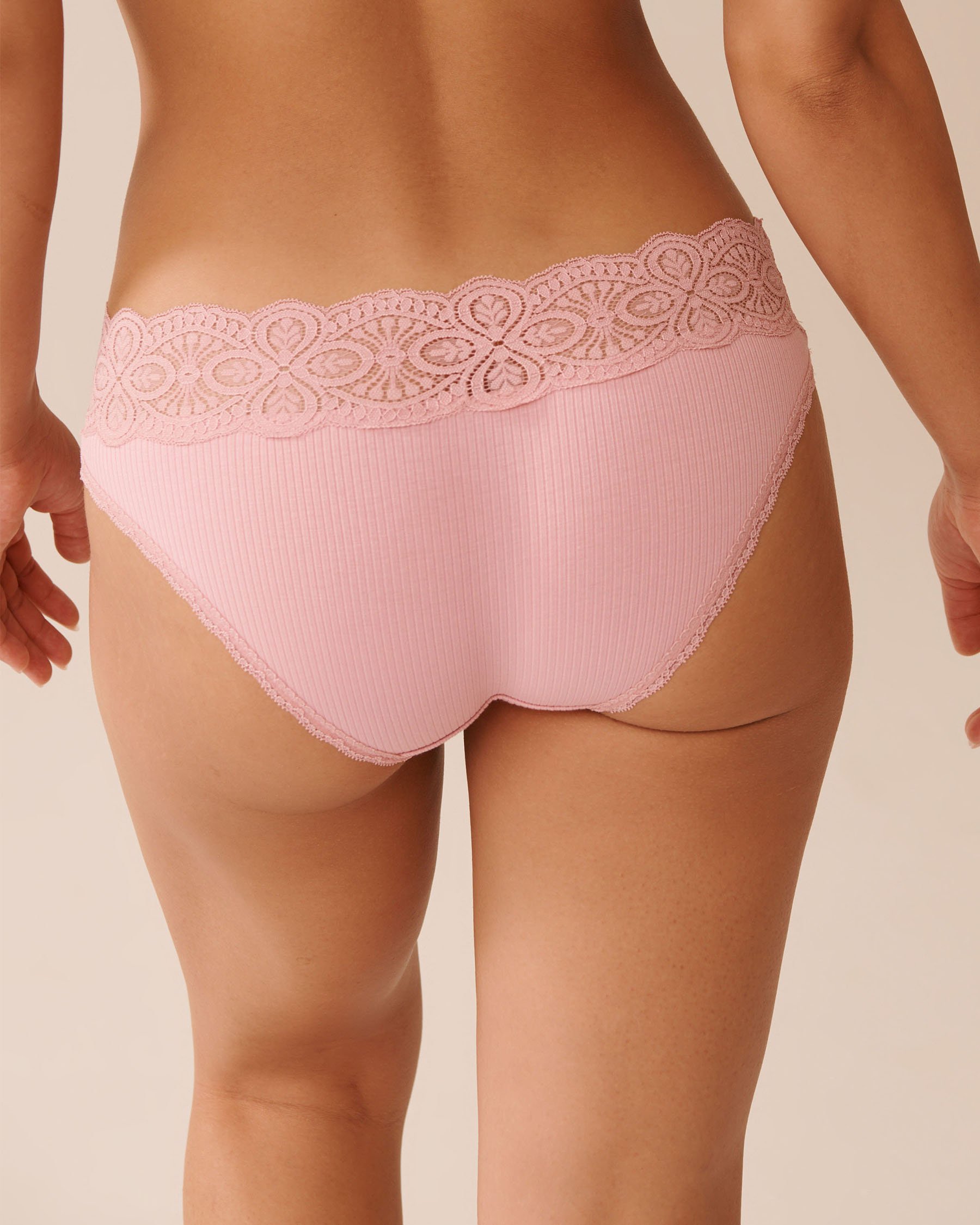 LA VIE EN ROSE Lace Trim Ribbed Bikini Panty Blush Pink 20100655 - View2