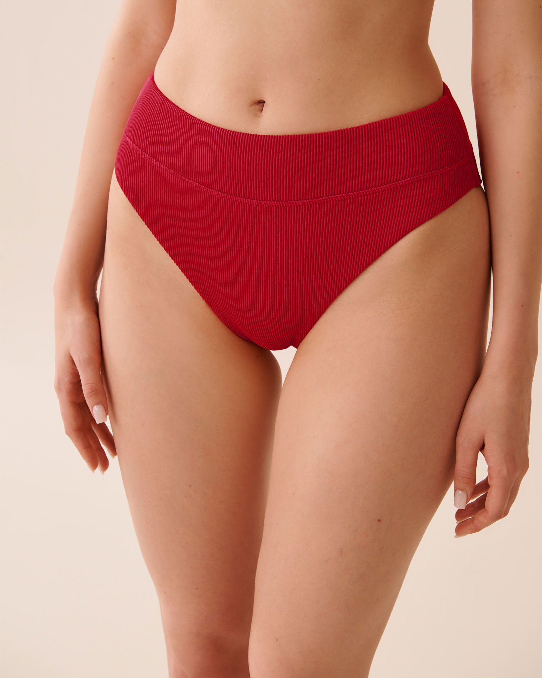 LA VIE EN ROSE AQUA Bas de bikini brésilien taille haute côtelé JALAPEÑO RED Rouge jalapeño 70300789 - View1
