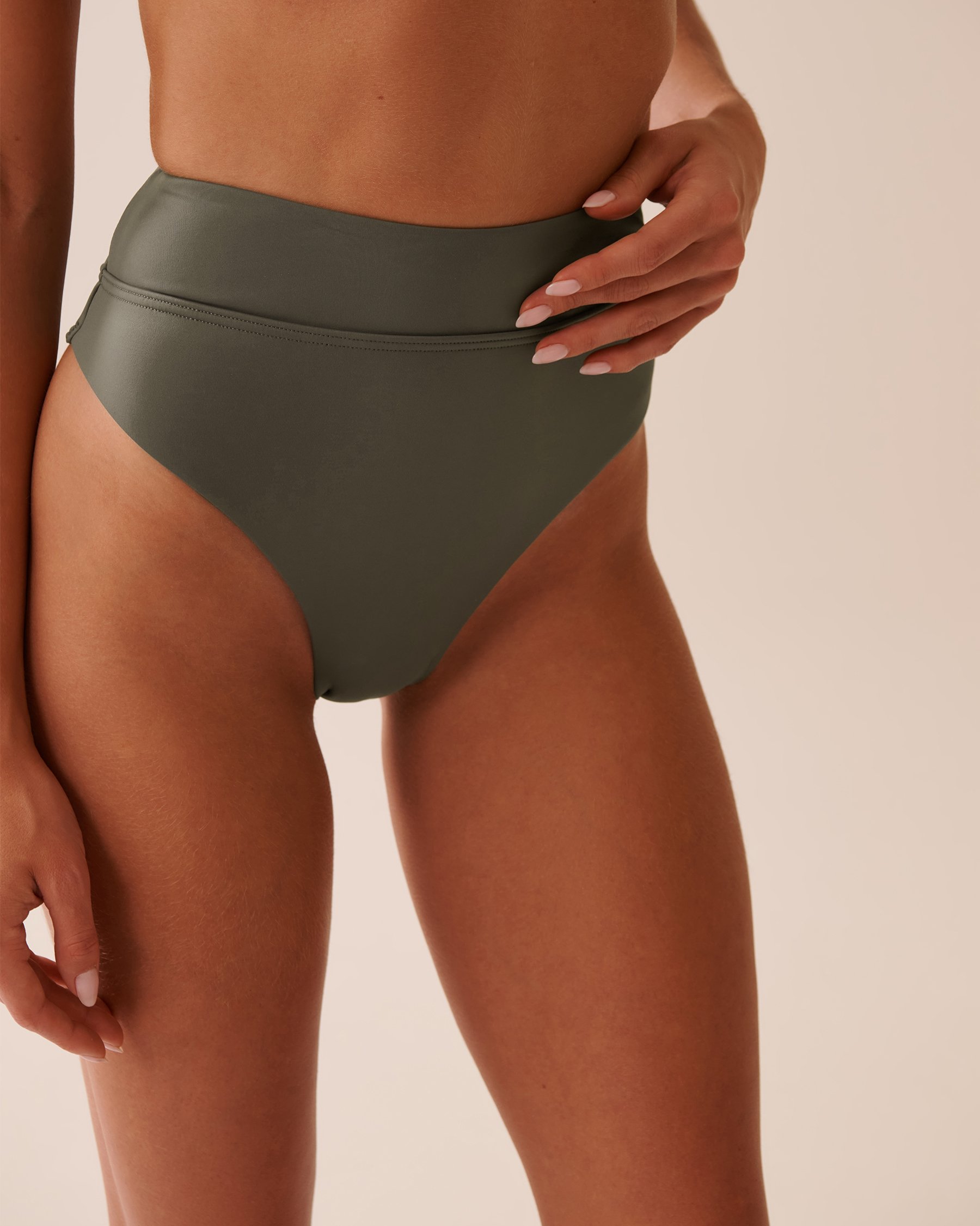 LA VIE EN ROSE AQUA KHAKI GREY High Waist Brazilian Bikini Bottom Khaki Grey 70300792 - View3