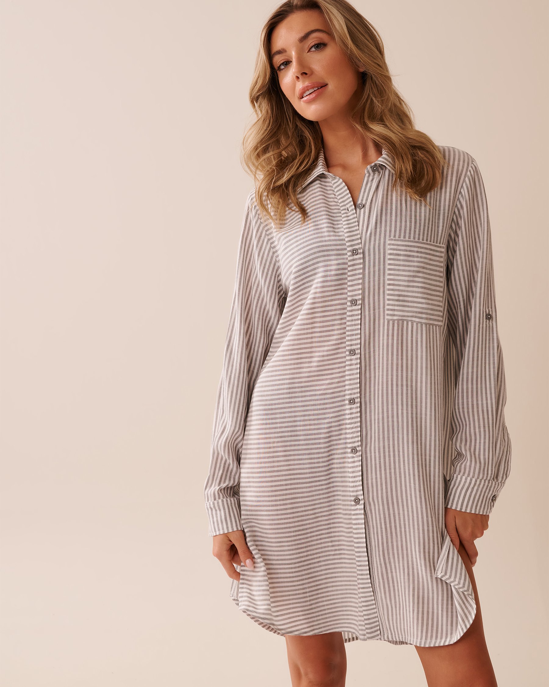 LA VIE EN ROSE AQUA Chemise longue rayée Rayures grises 80100036 - Voir3