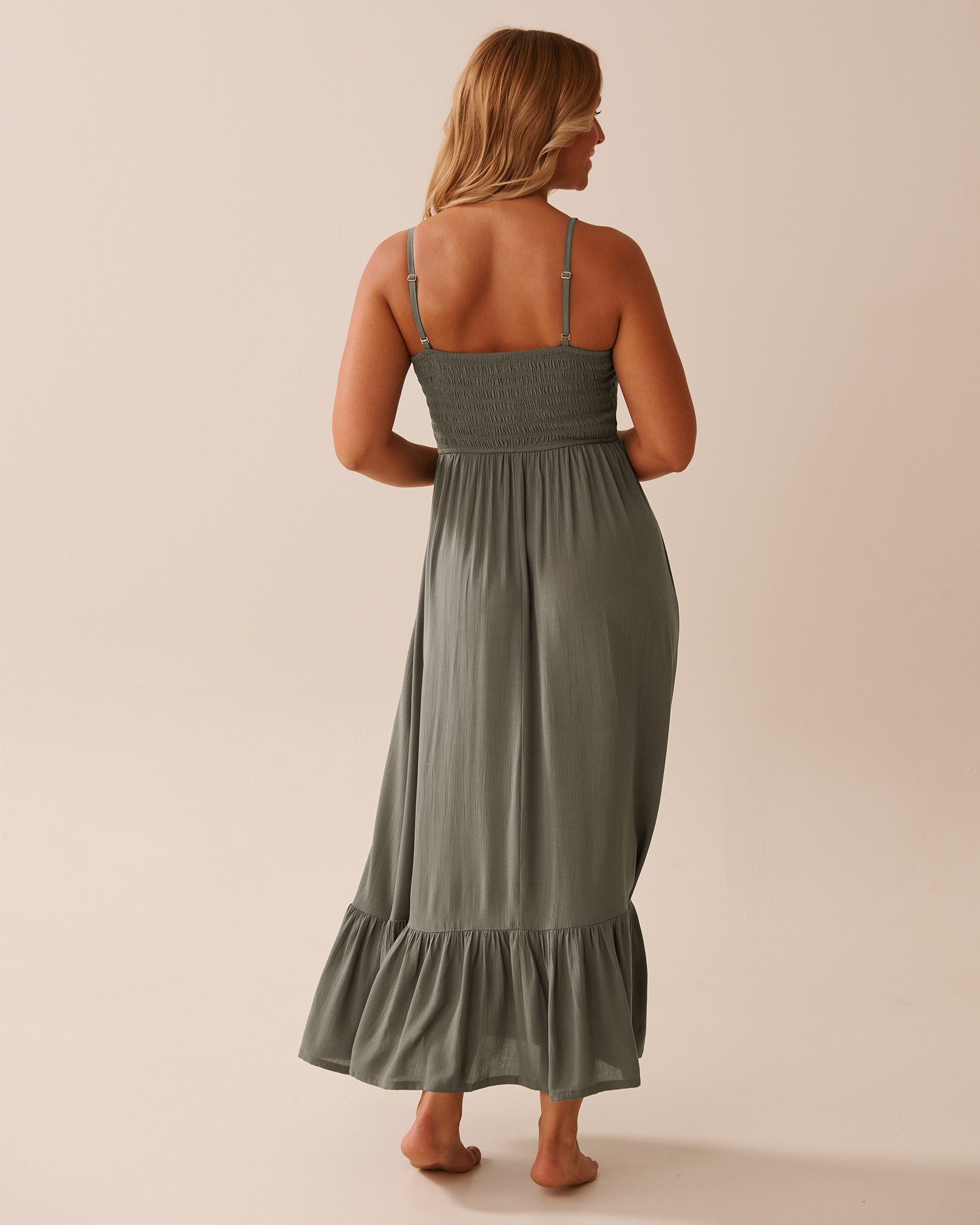 LA VIE EN ROSE AQUA Maxi Smocked Dress with Removable Straps Khaki Grey 80300122 - View2