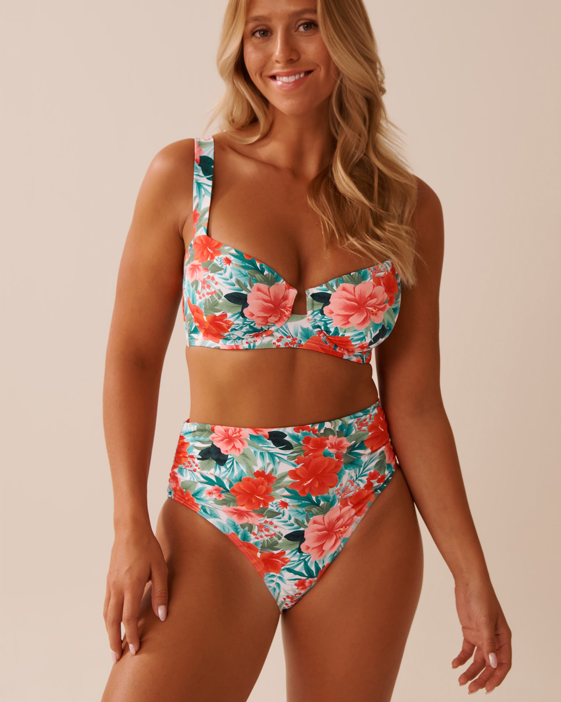 LA VIE EN ROSE AQUA ISLAND DREAMS Shirred High Waist Bikini Bottom Island Dreams 70300787 - View3