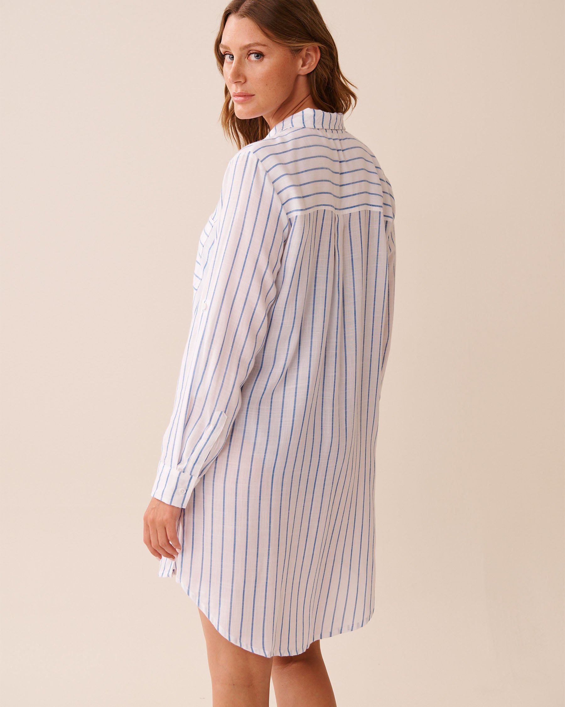 LA VIE EN ROSE AQUA Long Striped Button-down Shirt Blue Stripes 80100036 - View2