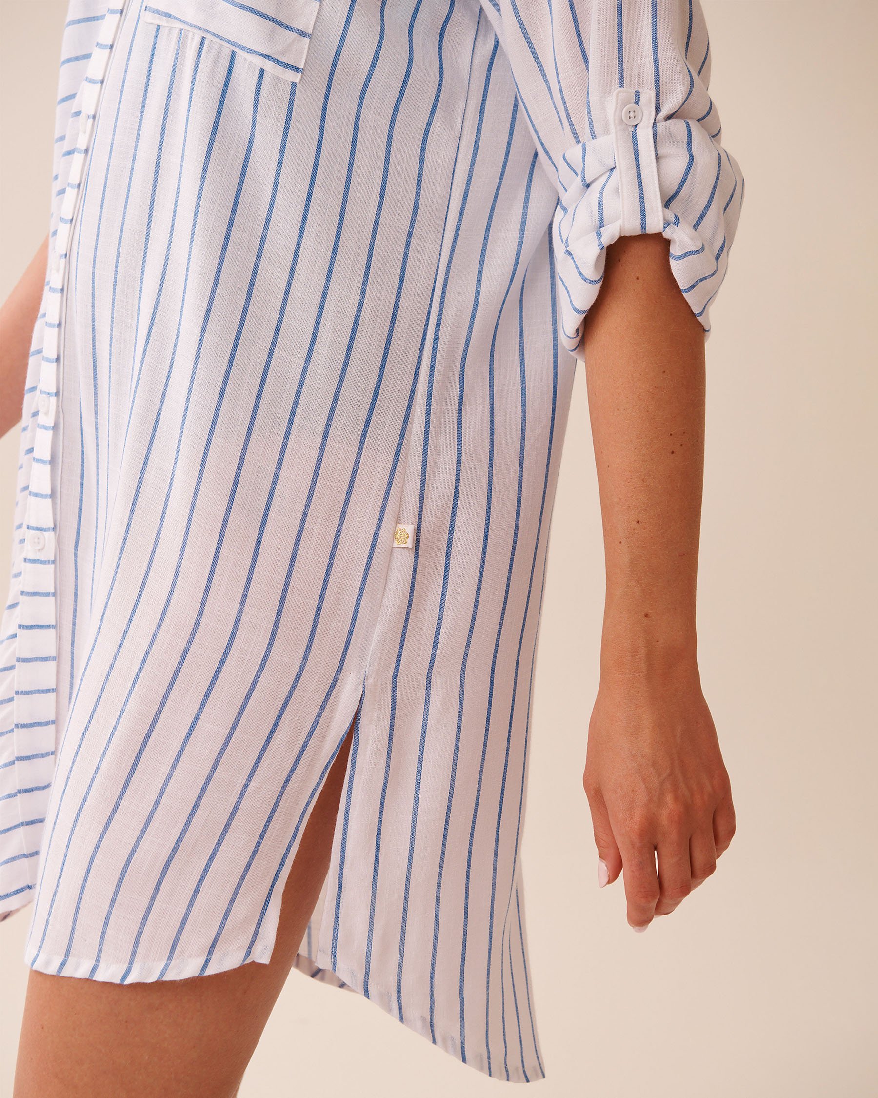 LA VIE EN ROSE AQUA Long Striped Button-down Shirt Blue Stripes 80100036 - View4