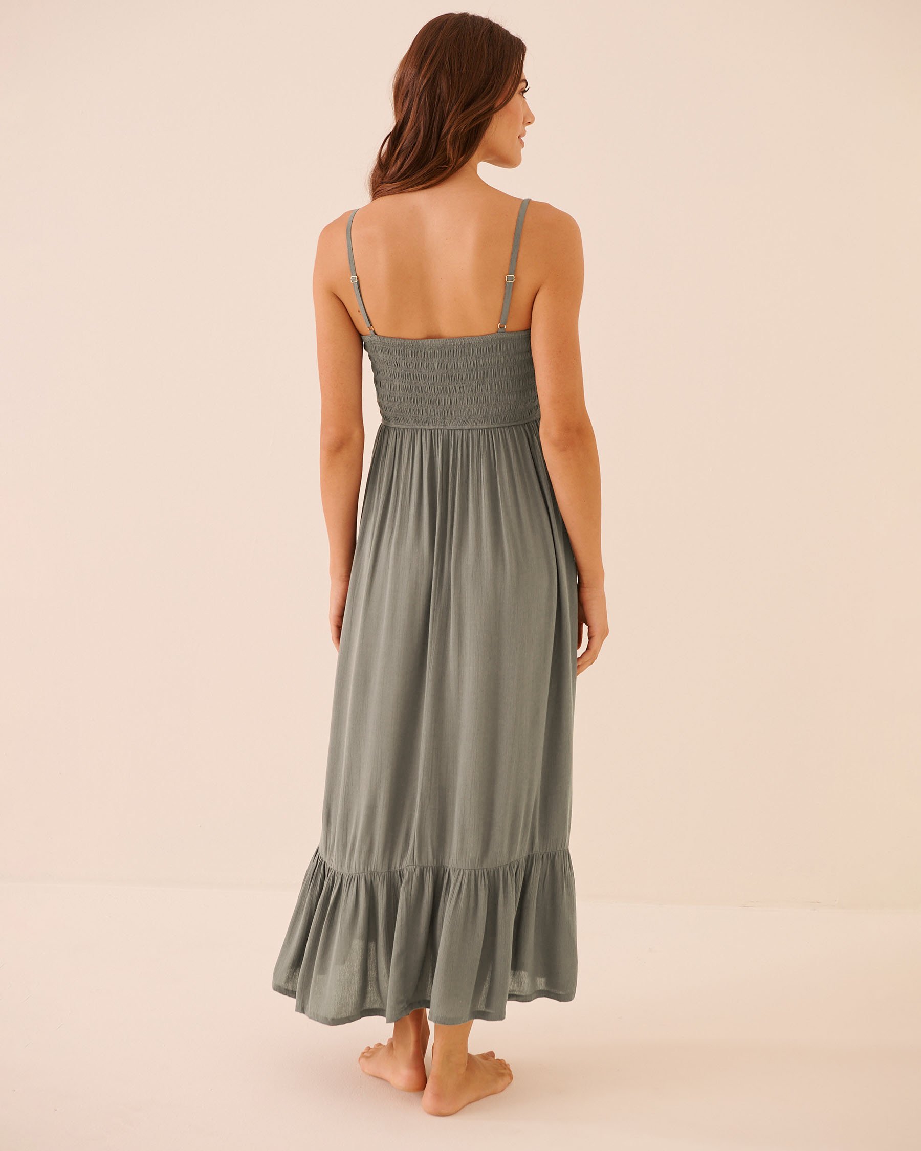 LA VIE EN ROSE AQUA Maxi Smocked Dress Khaki Gray 80300122 - View2