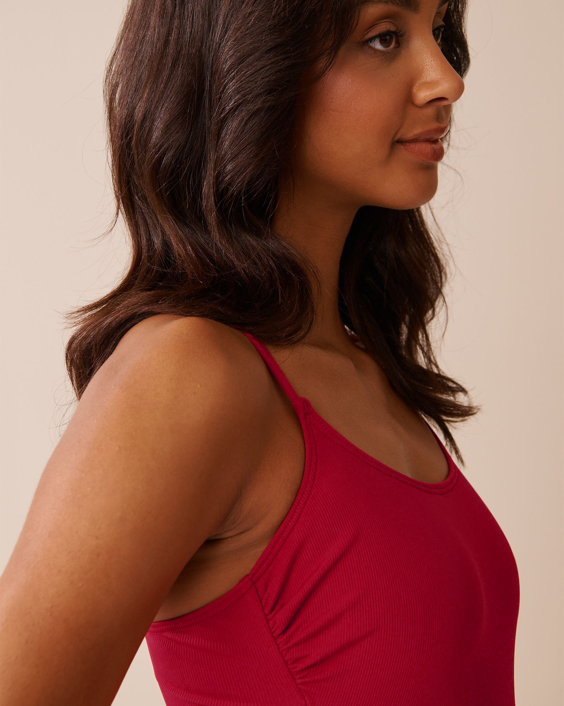 LA VIE EN ROSE AQUA MAYA Ribbed Scoop Neck One-piece Swimsuit Jalapeño Red 70400185 - View3