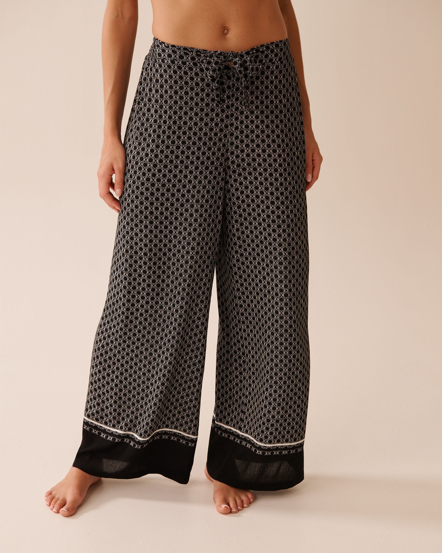 LA VIE EN ROSE AQUA Pantalon imprimé en gaze Mosaïque noire 80200080 - Voir2