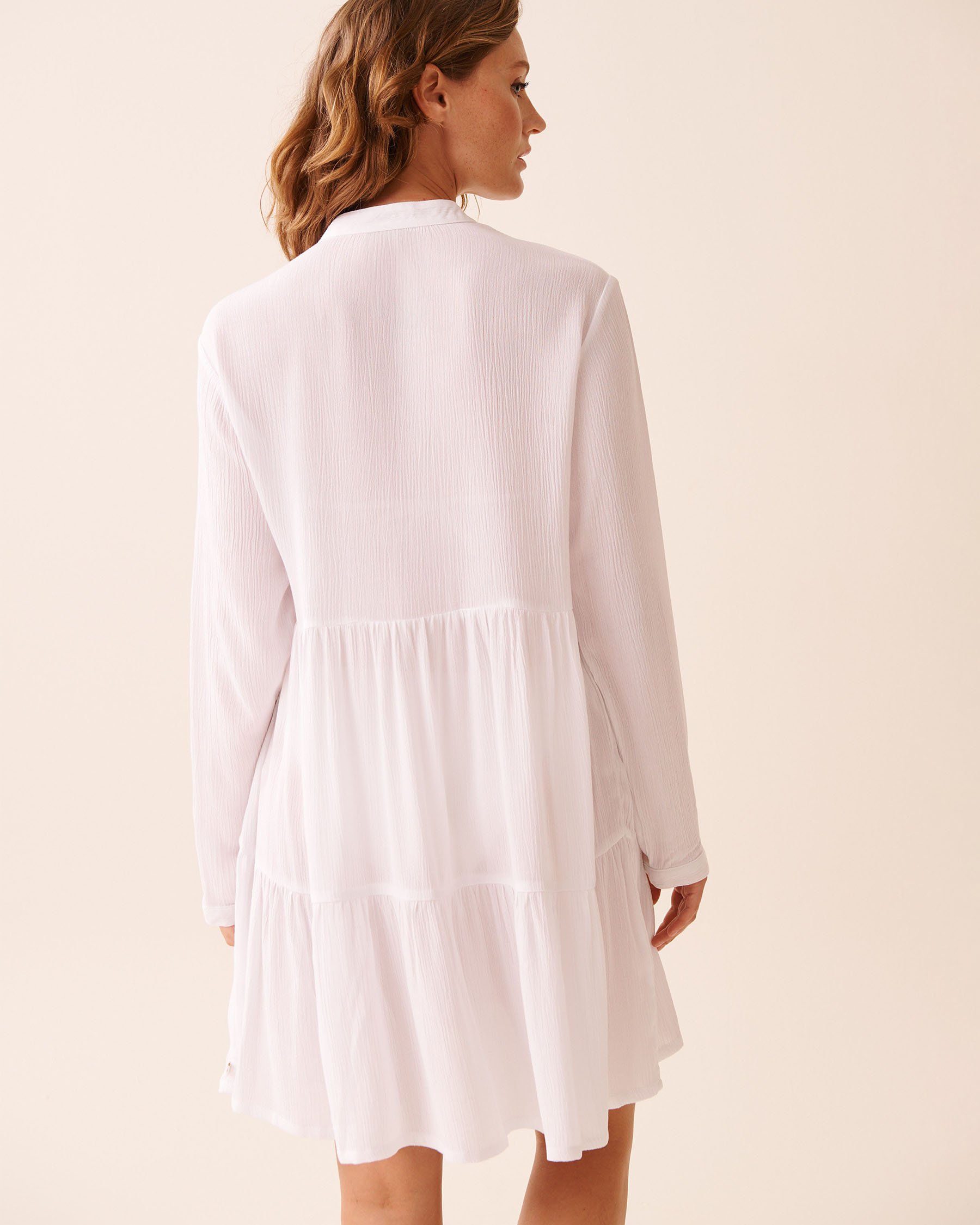 LA VIE EN ROSE AQUA Robe étagée manches longues en gaze Blanc 80300123 - Voir4