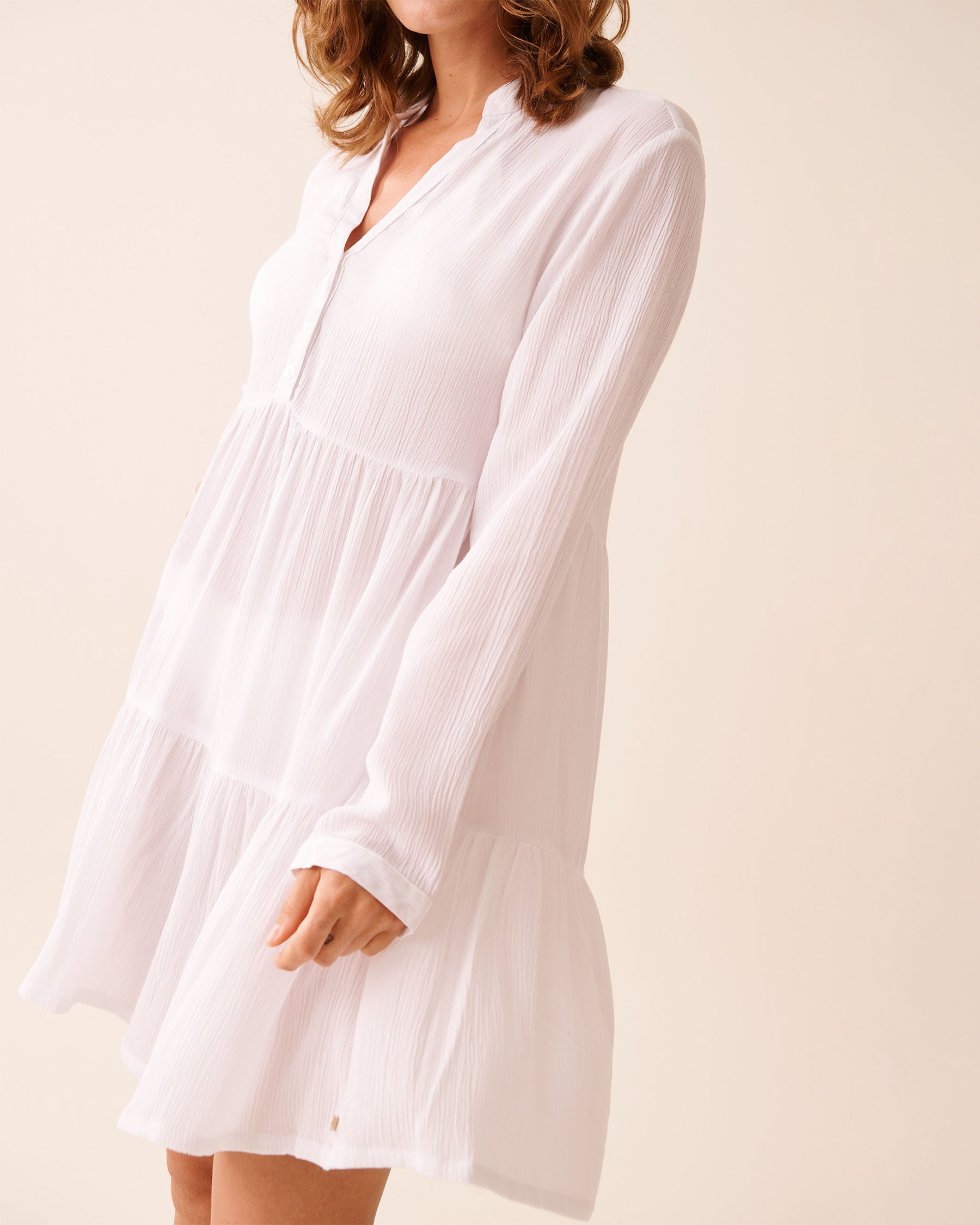LA VIE EN ROSE AQUA Robe étagée manches longues en gaze Blanc 80300123 - Voir5