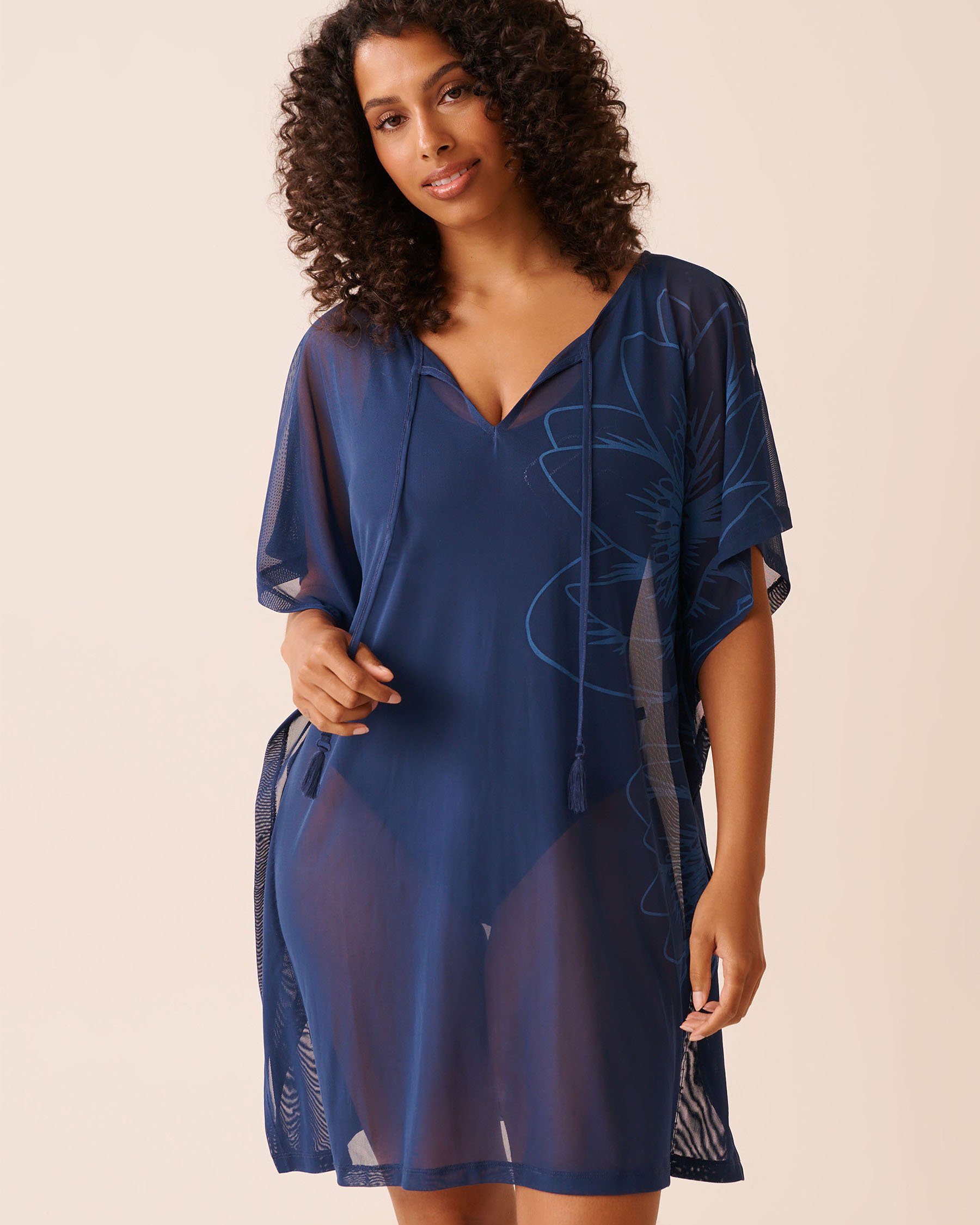 LA VIE EN ROSE AQUA Caftan en résille florale Nuit florale 80400073 - View1