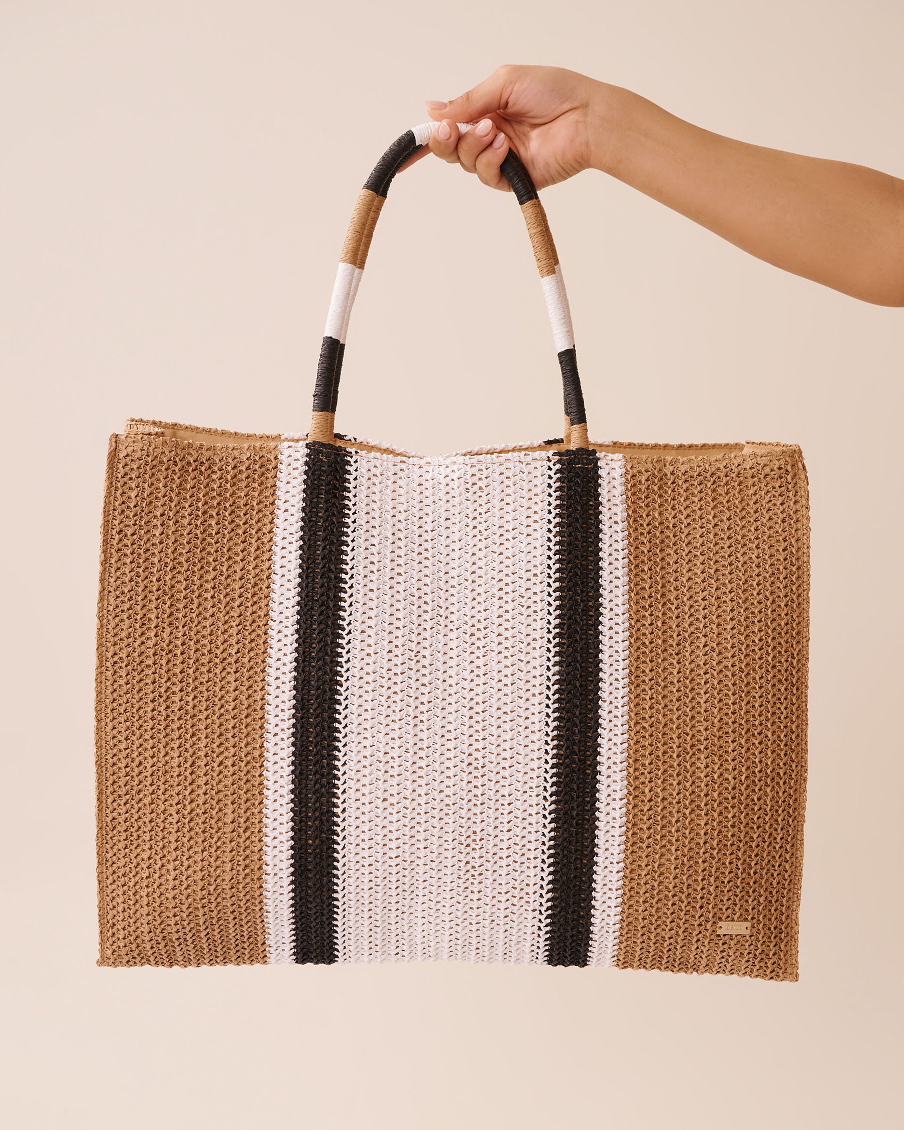 LA VIE EN ROSE AQUA Color Block Straw Bag Honey Brown 80500115 - View1