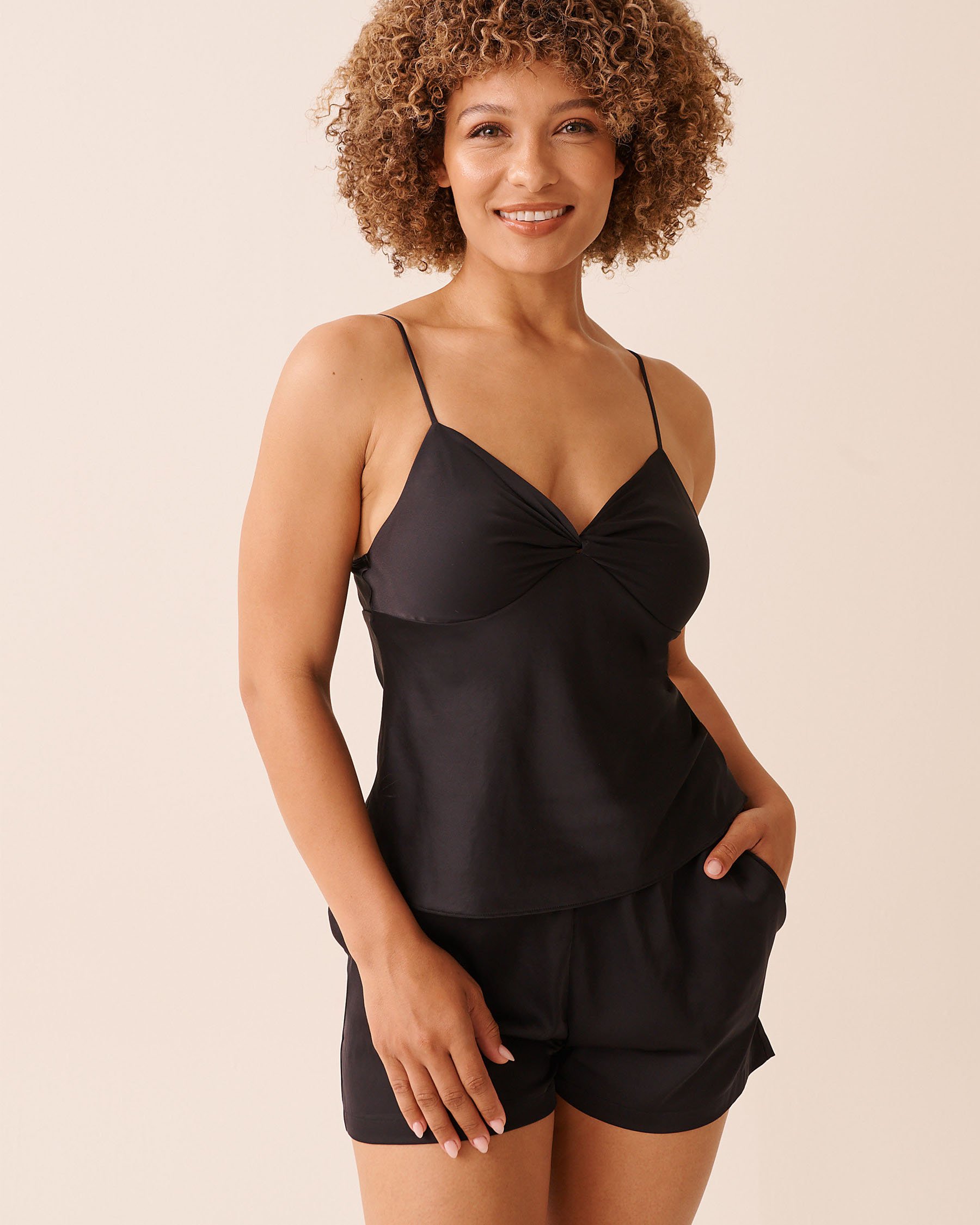 LA VIE EN ROSE Twist Knot Satin Cami Black 60100162 LA VIE EN ROSE Twist Knot Satin Cami Black 60100162 - View1