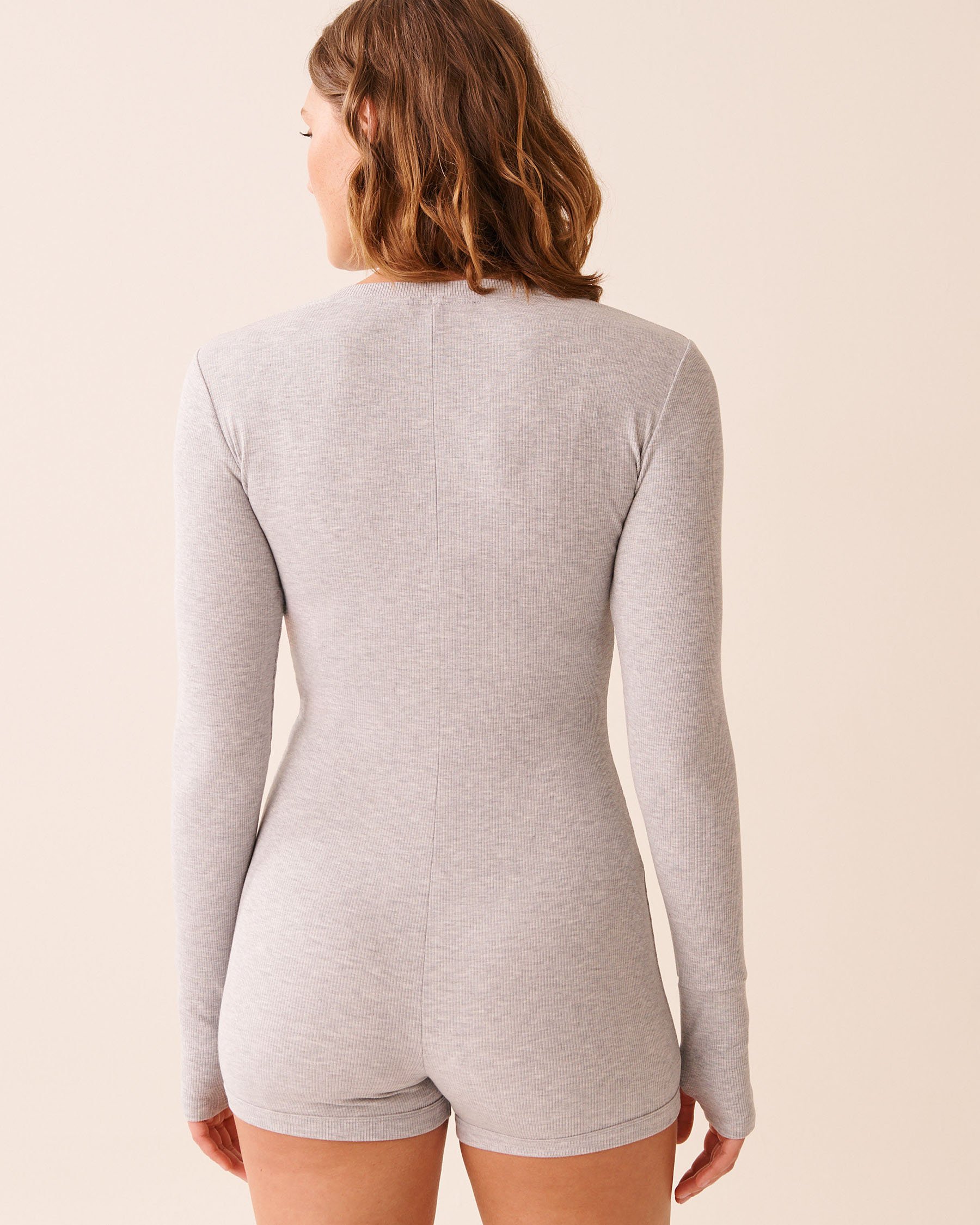 LA VIE EN ROSE Combishort manches longues en modal côtelé Gris 60300117 LA VIE EN ROSE Combishort manches longues en modal côtelé Gris 60300117 - View2