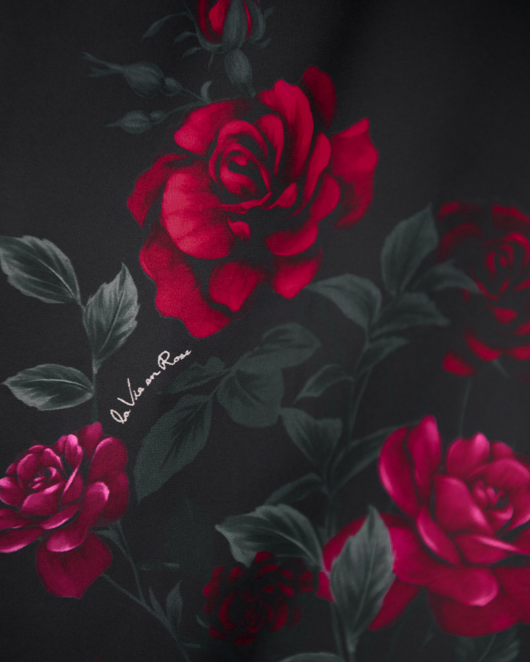 LA VIE EN ROSE Red Rose Print Long Satin Nightie Black/Red Roses 60500211 - View8