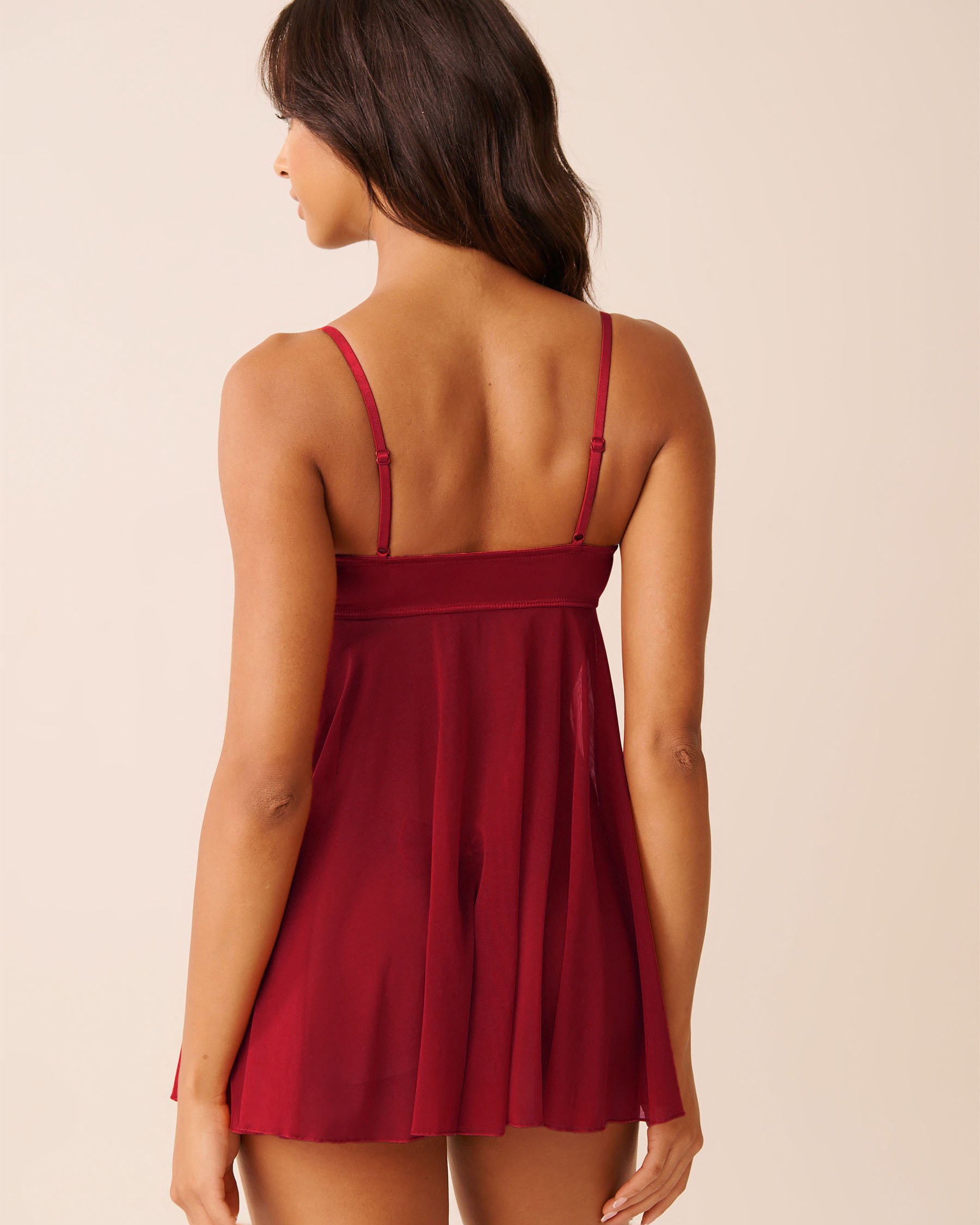 LA VIE EN ROSE Open Front Satin and Mesh Babydoll with Bow Merry Red 60500216 LA VIE EN ROSE Open Front Satin and Mesh Babydoll with Bow Merry Red 60500216 - View2
