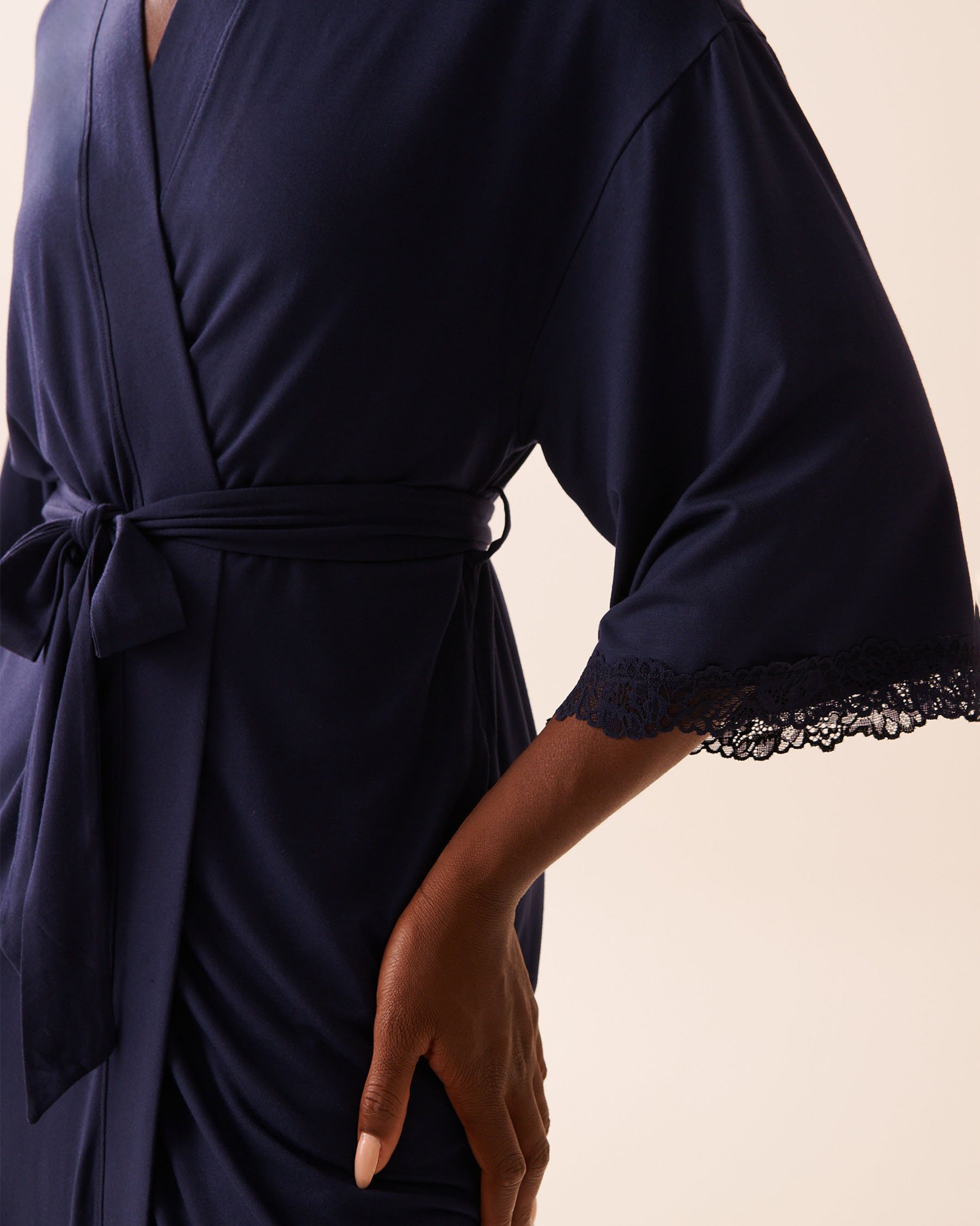 LA VIE EN ROSE Lace Trim Modal Kimono Evening Blue 60600108 LA VIE EN ROSE Lace Trim Modal Kimono Evening Blue 60600108 - View3