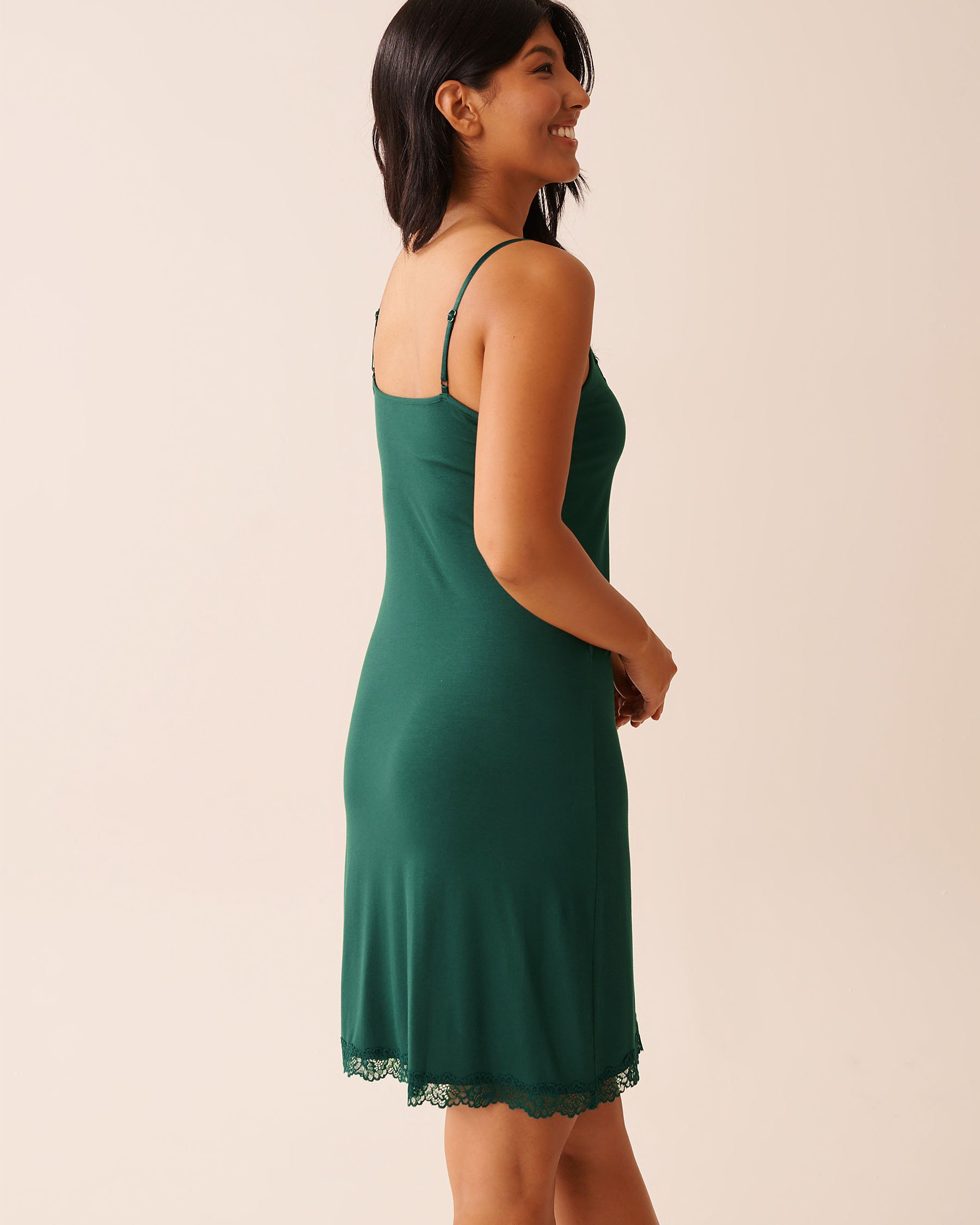 LA VIE EN ROSE Lace Trim Modal Nightie with Shelf Bra Fir Green 60500213 - View2