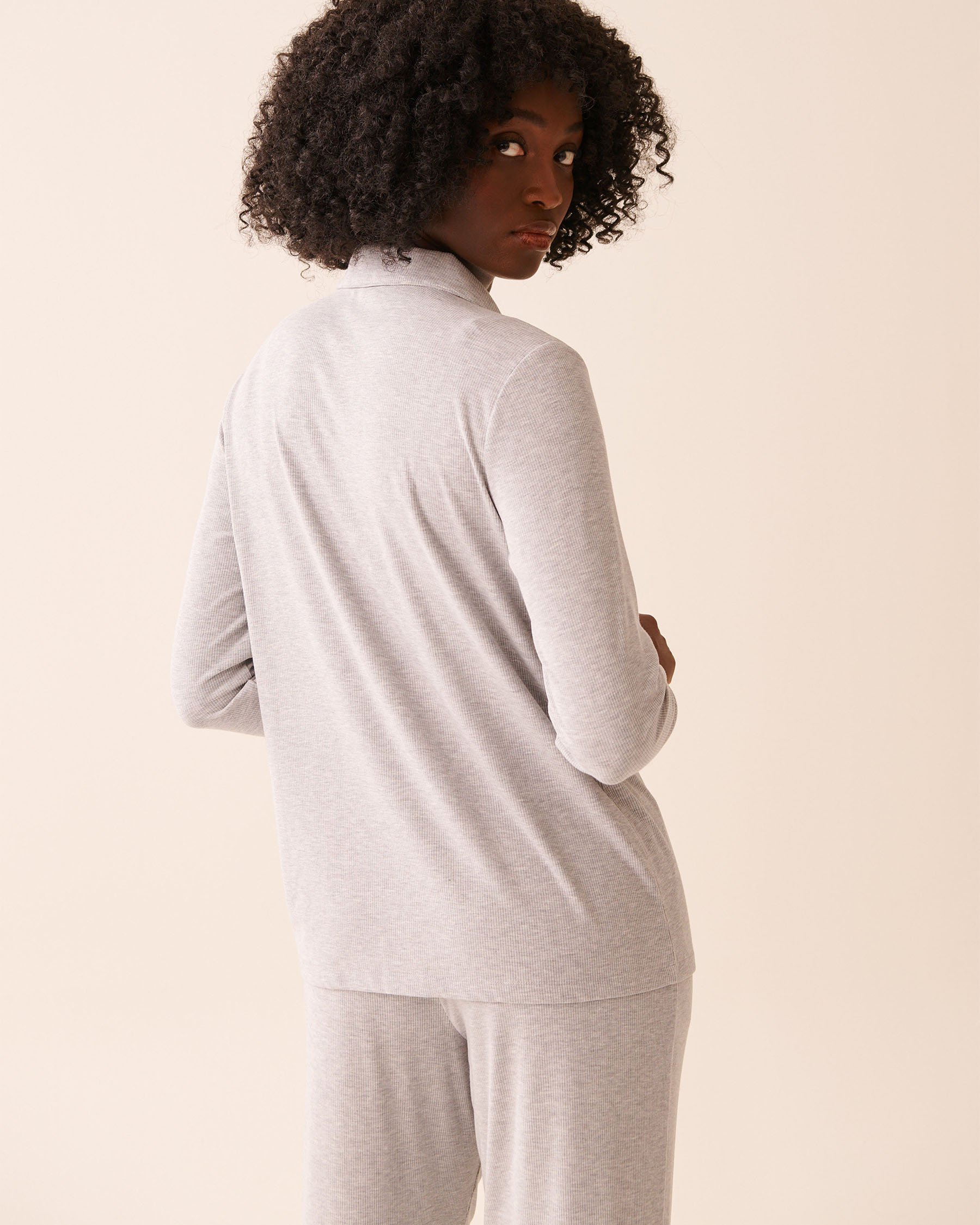 LA VIE EN ROSE Ribbed Modal Button-down Shirt Grey 60100173 - View2