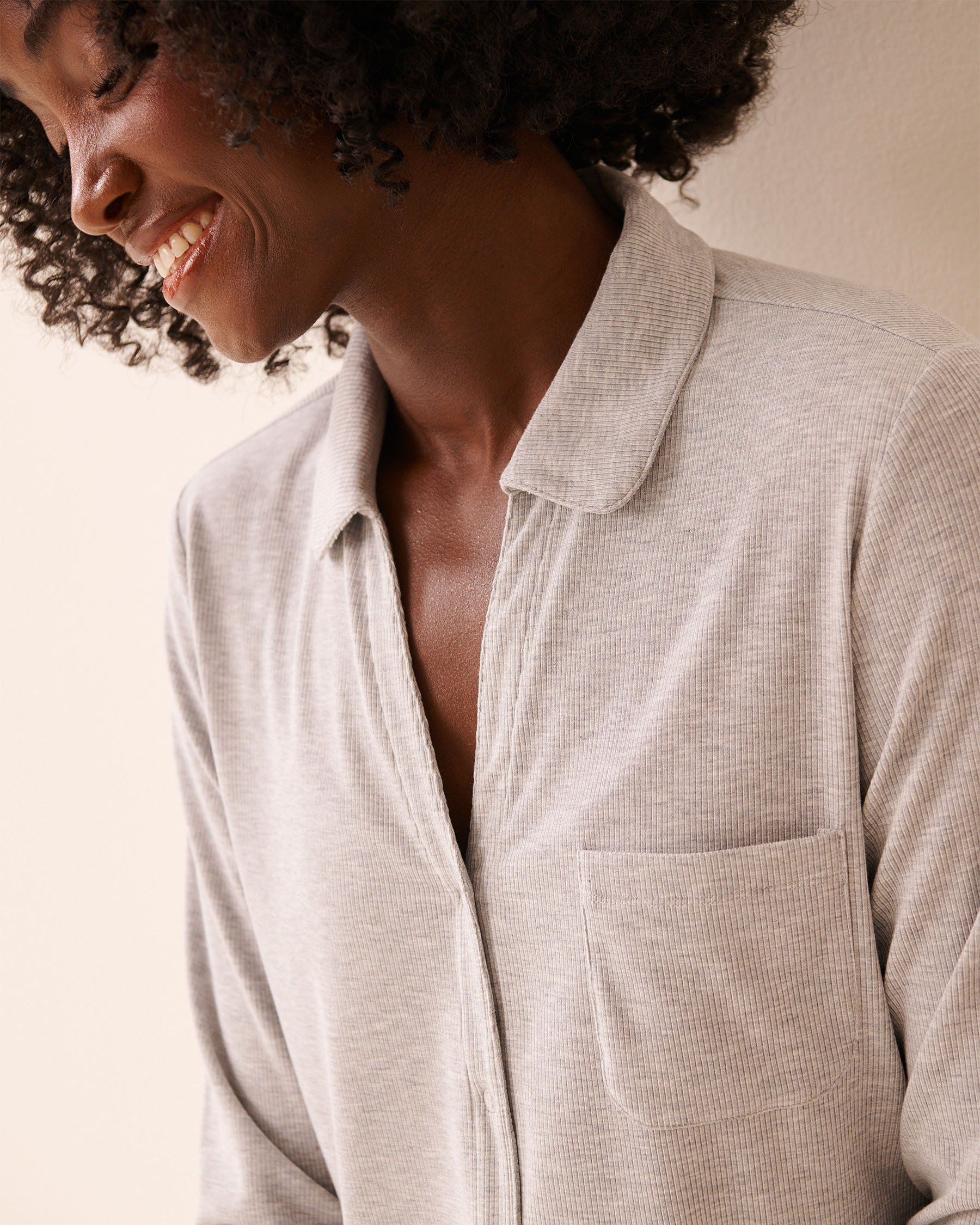 LA VIE EN ROSE Chemisier manches longues en modal côtelé Gris 60100173 - View3