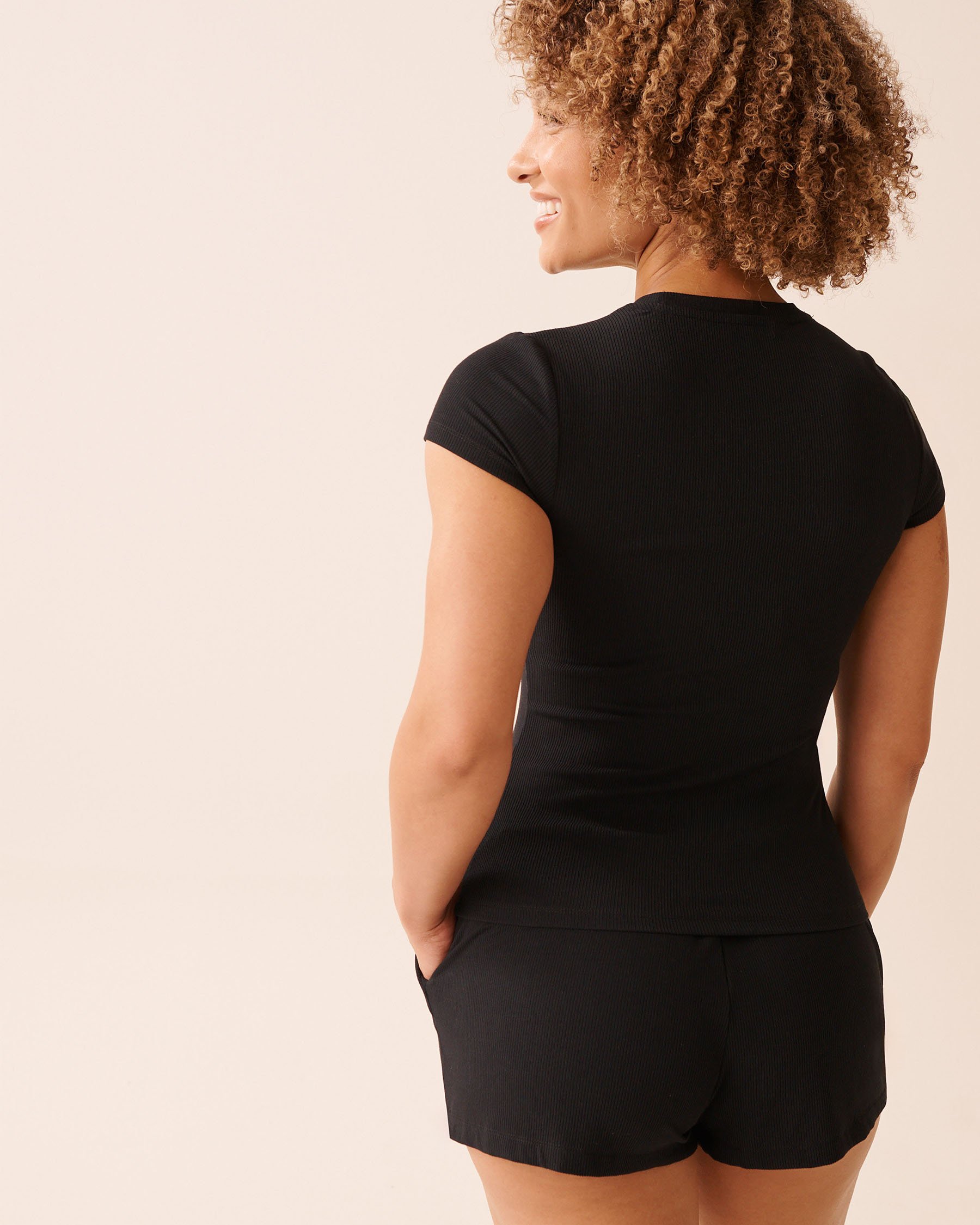 LA VIE EN ROSE Ribbed Modal T-shirt Black 60100172 - View2