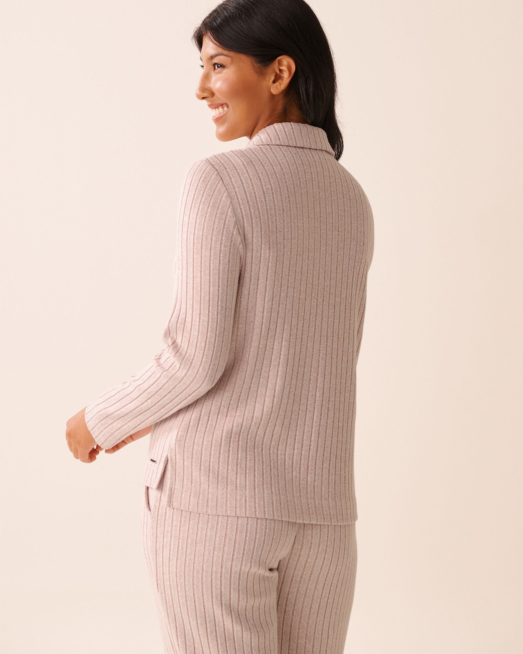 LA VIE EN ROSE Ribbed Long Sleeve Shirt Blush Pink 50100116 - View2