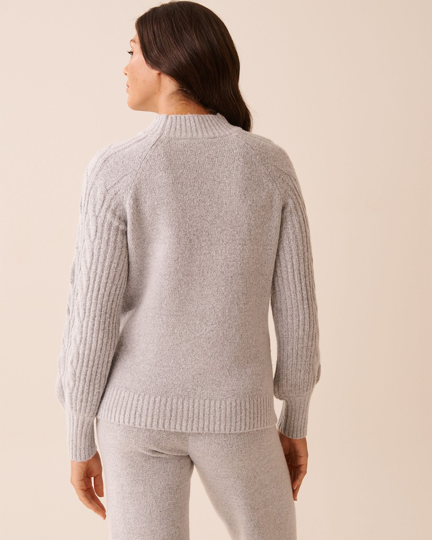 LA VIE EN ROSE Cable Sleeve Knit Top Grey 50100117 - View2
