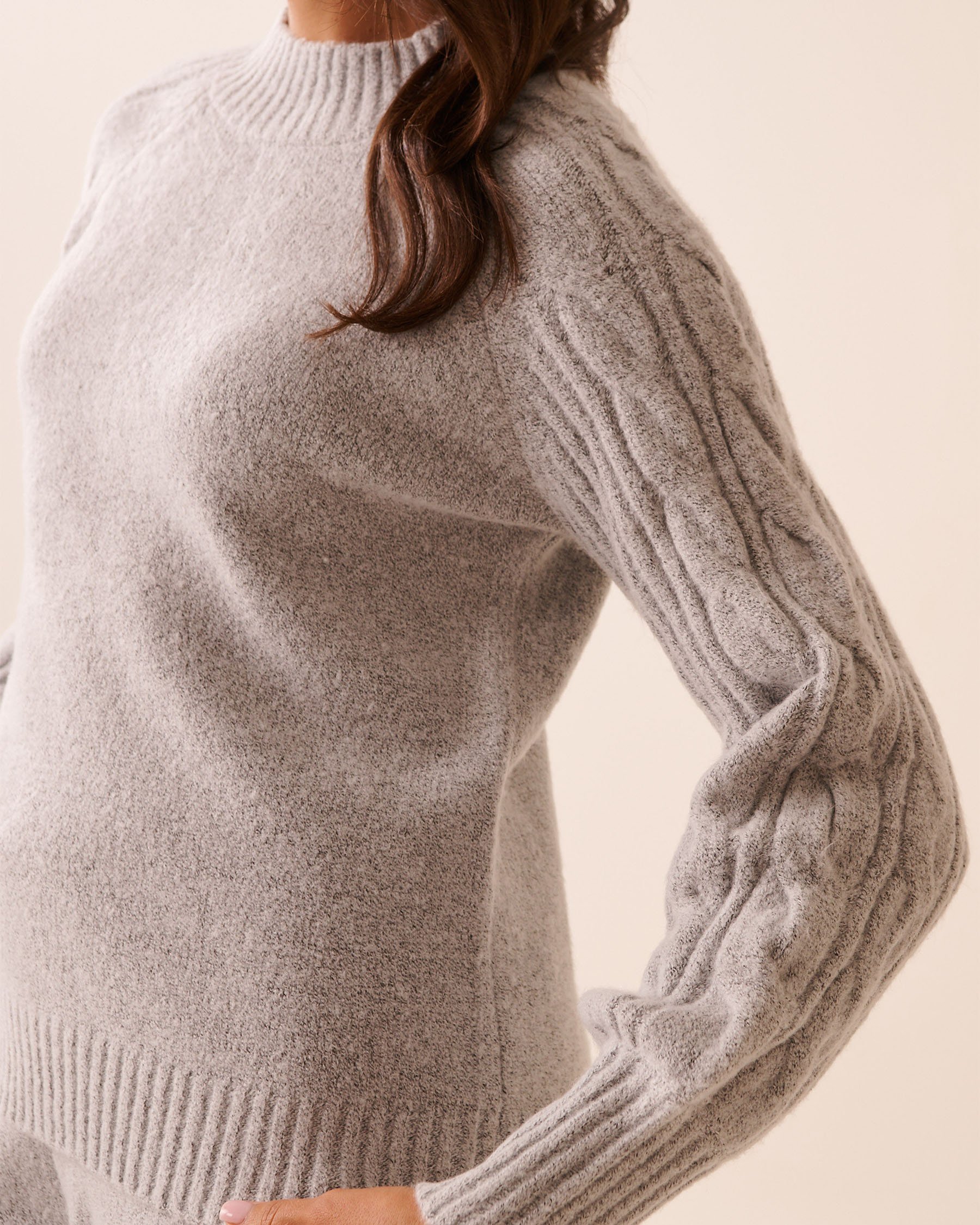 LA VIE EN ROSE Cable Sleeve Knit Top Grey 50100117 - View3