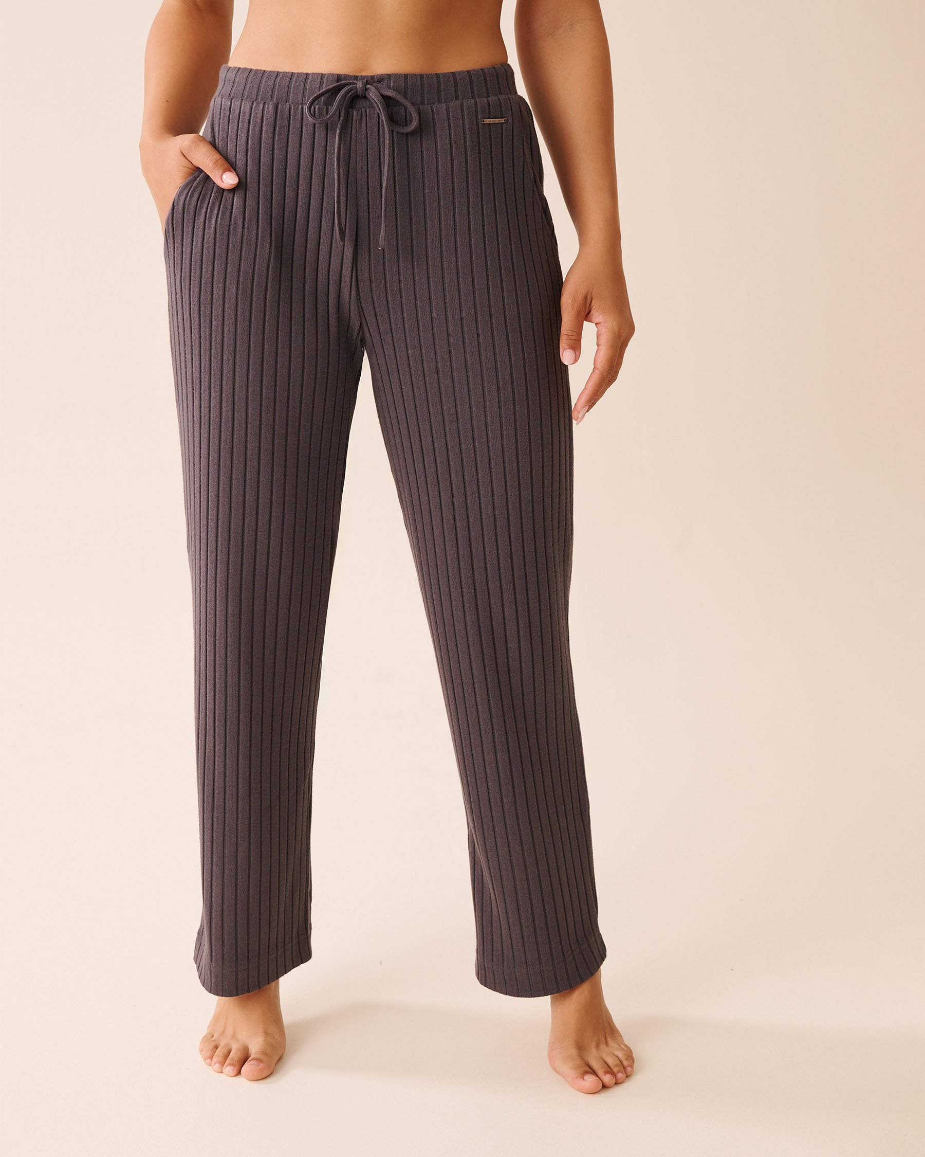 LA VIE EN ROSE Ribbed Wide Leg Pants Anthracite 50200105 - View1
