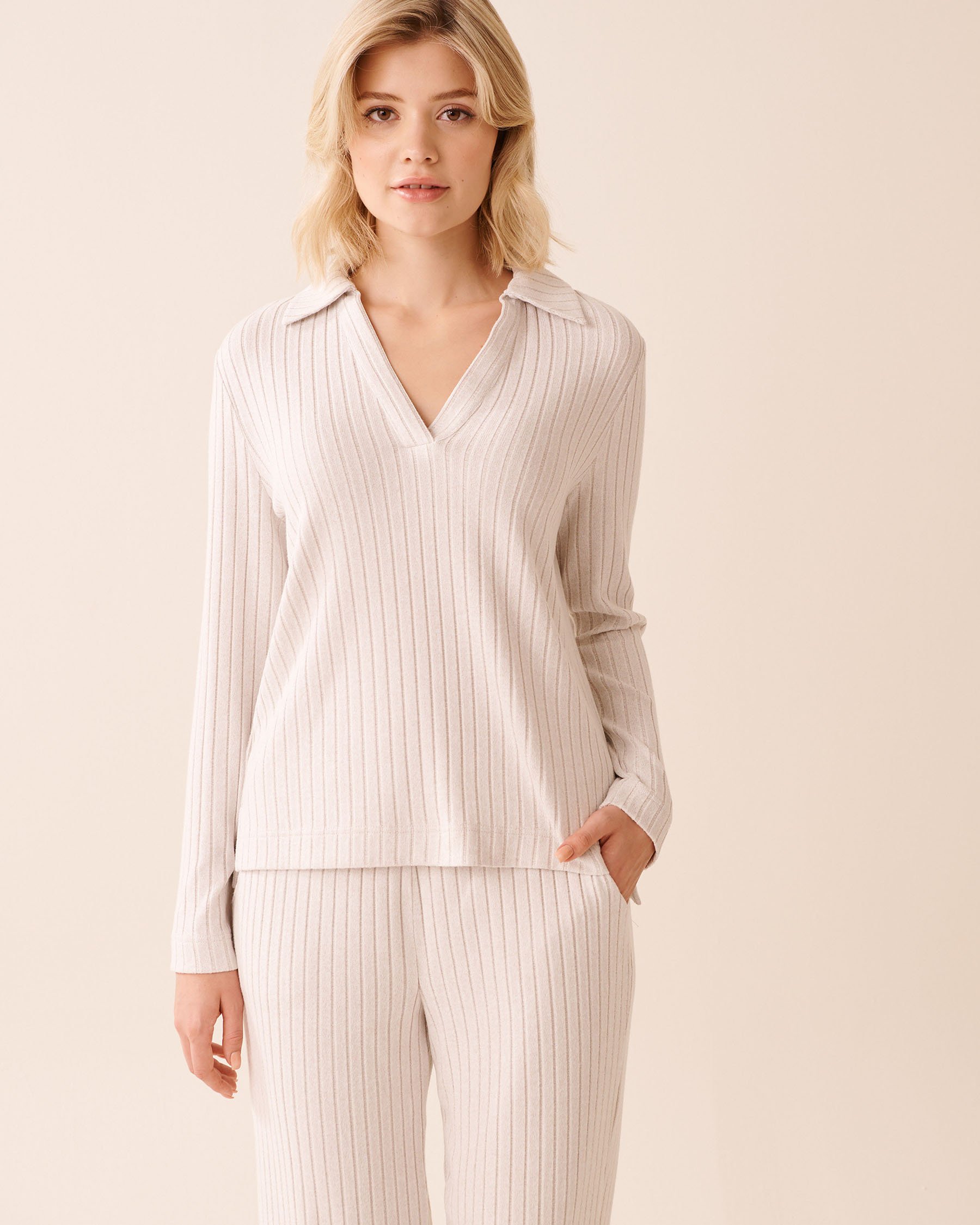 LA VIE EN ROSE Chandail manches longues côtelé Beige 50100116 - View1