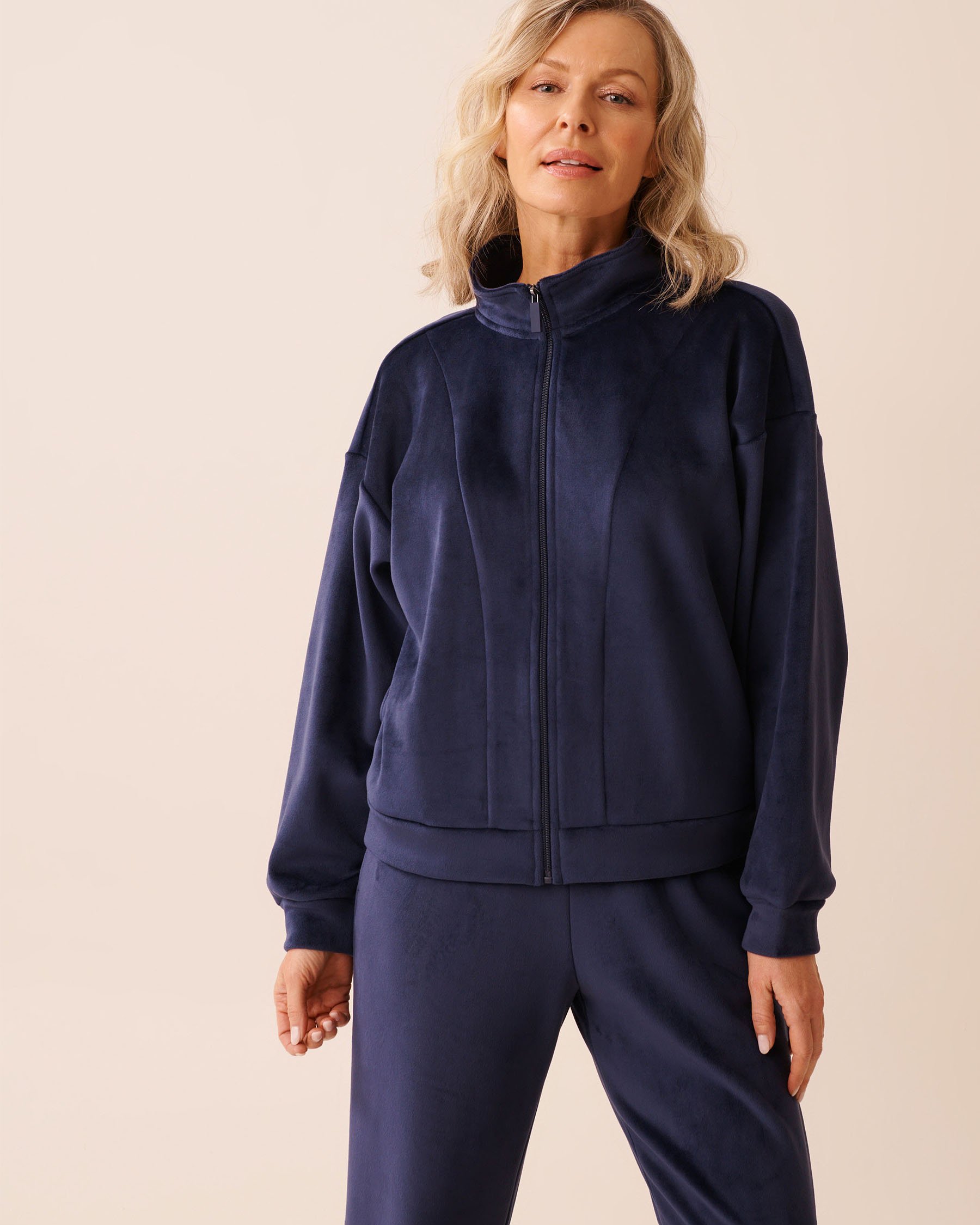 LA VIE EN ROSE Velvet Zip-up Sweatshirt Evening Blue 50100119 - View1