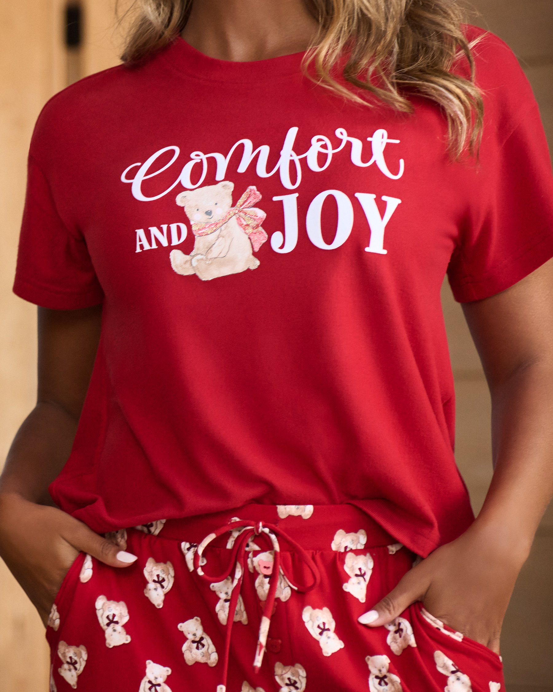 LA VIE EN ROSE T-shirt en fibres recyclées imprimé ourson Rouge/Oursons 40100791 - View1