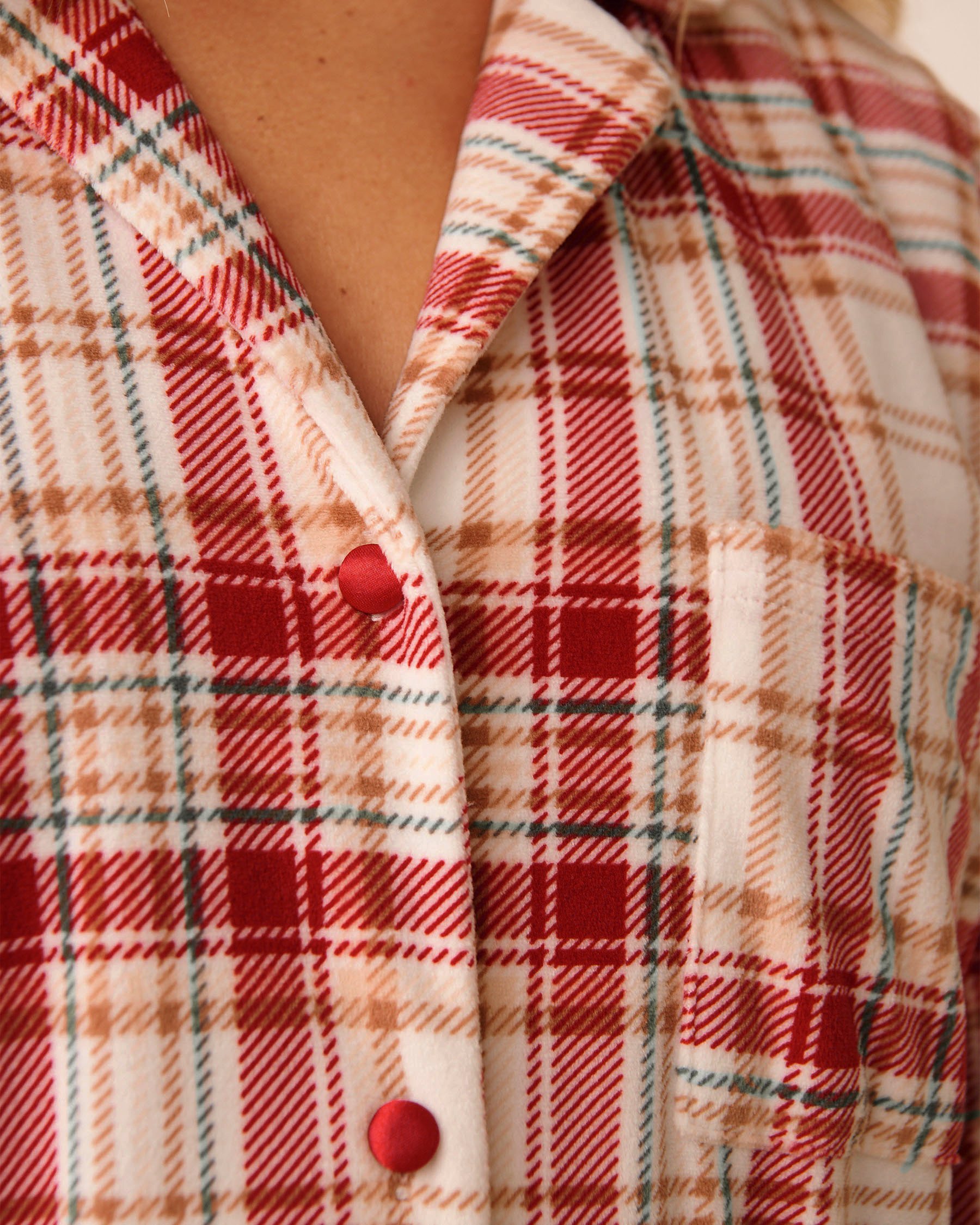 LA VIE EN ROSE Red & Beige Plaid Soft Velour Button-down Shirt Red & Beige Plaid 40100799 - View5