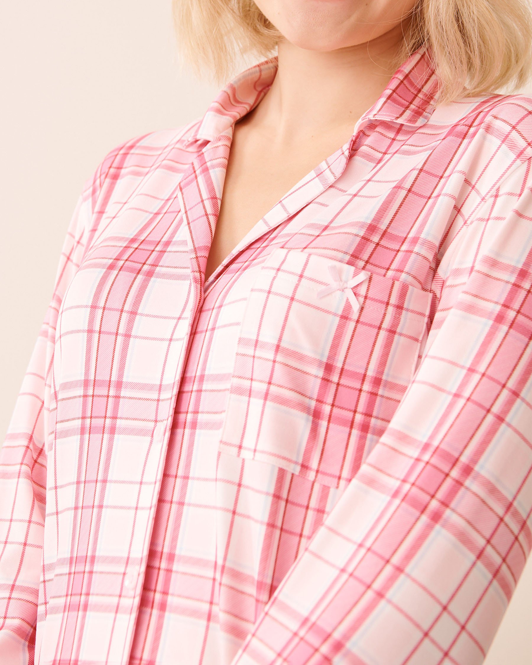LA VIE EN ROSE Pink Plaid Super Soft Button-down Shirt Pink Plaid 40100801 - View3